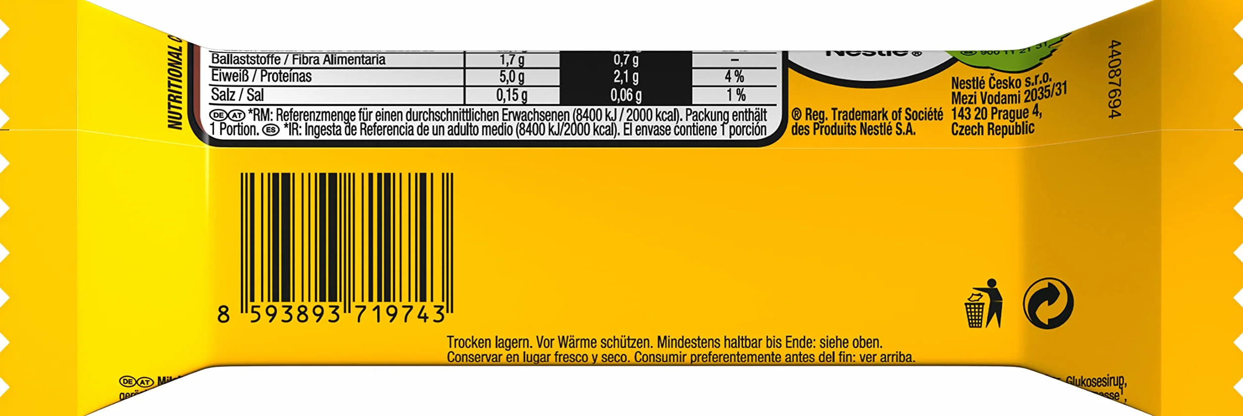 Nestle Nuts Batonik czekoladowy, klasyk z całymi orzechami laskowymi i karmelem, otoczony mleczną czekoladą, 24 sztuki w zestawie (24 x 42 g)