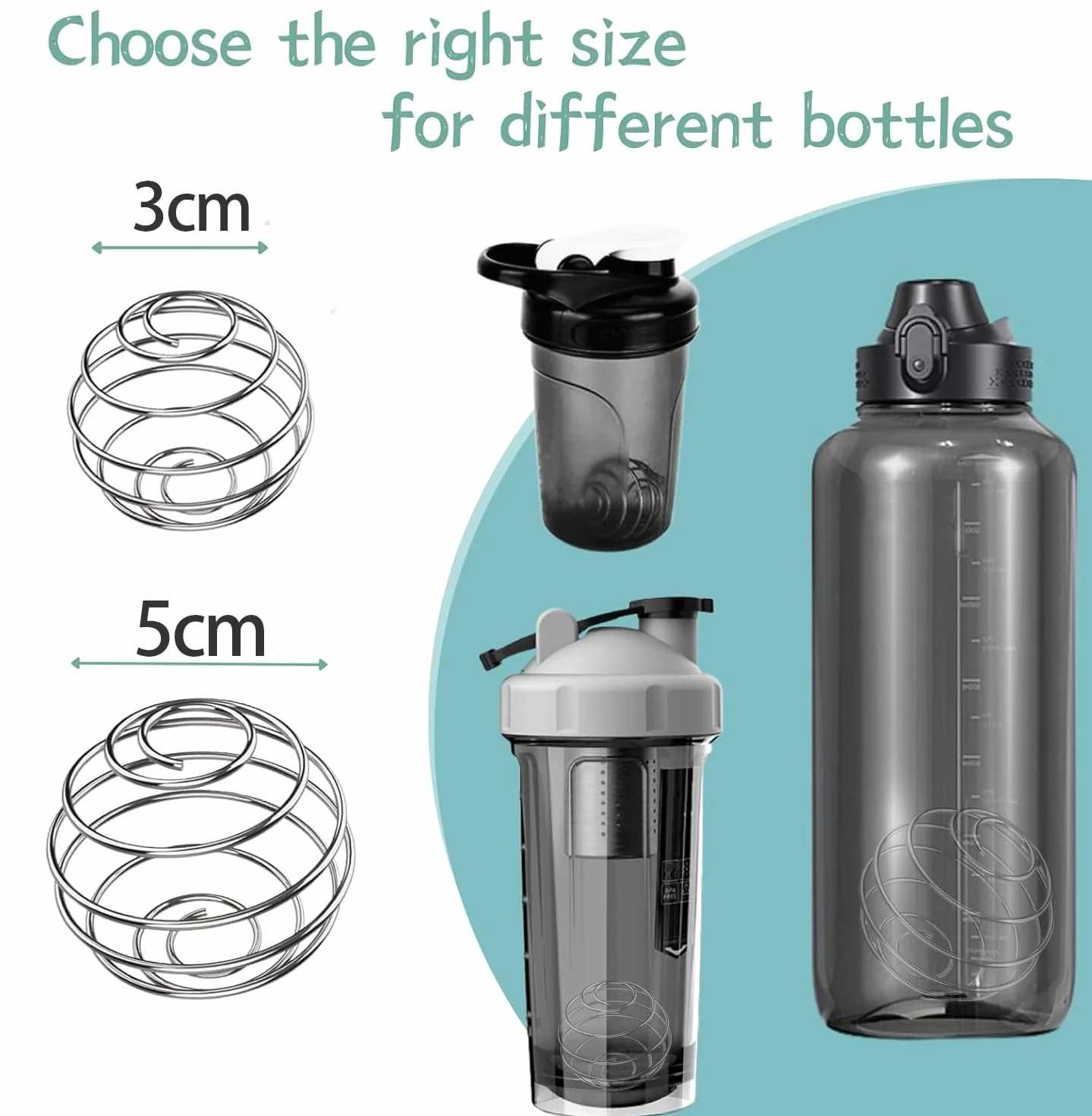 Kulka do shakera proteinowego, 5 szt. ze stali nierdzewnej, do shakera białkowego, shakera fitness, proteinowego proszku bez grudek, pasuje do butelek plastikowych, ze stali nierdzewnej,