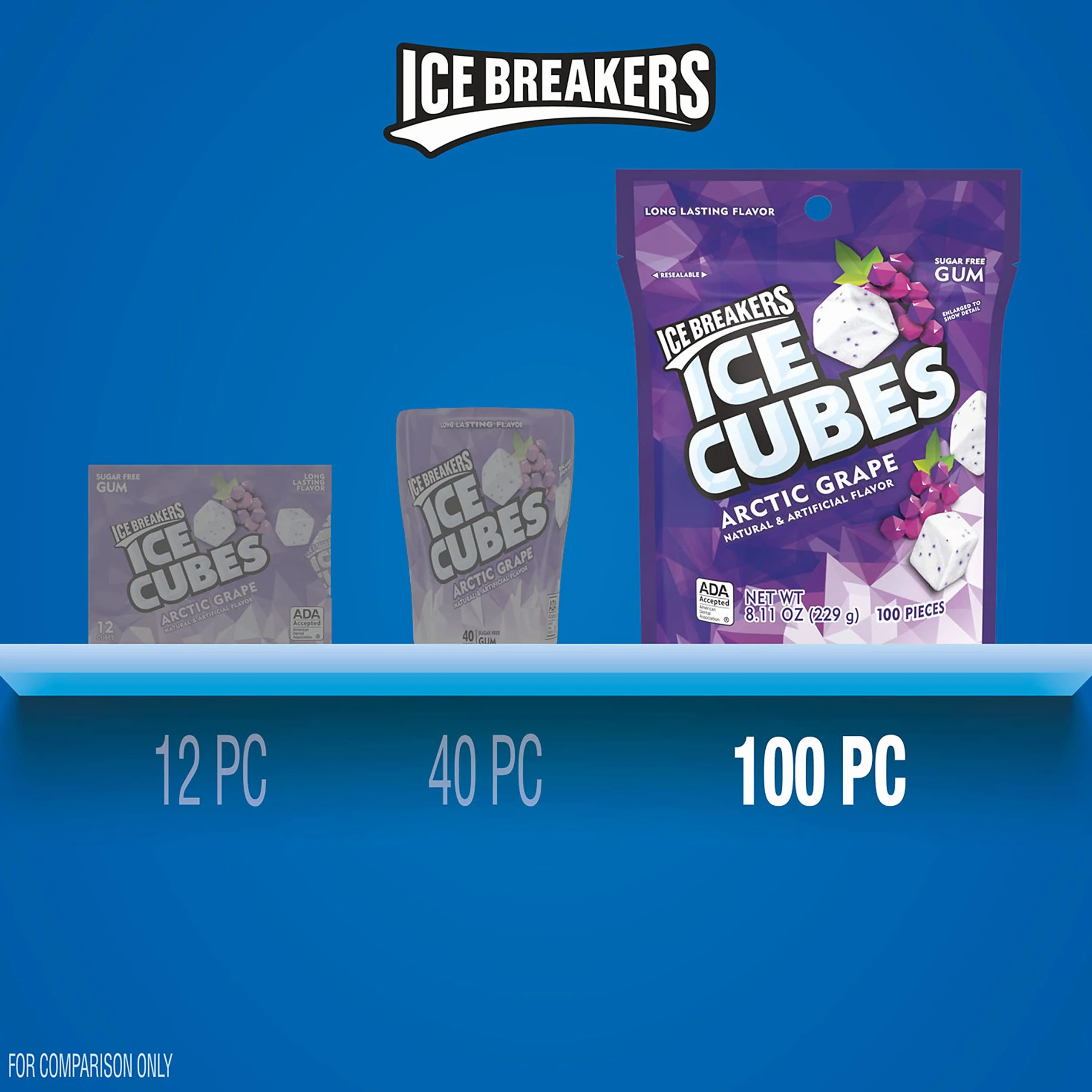ICE BREAKERS Ice Cubes Arctic Grape Sugar Free Chewing Gum, 8.11 oz (100 Pieces)