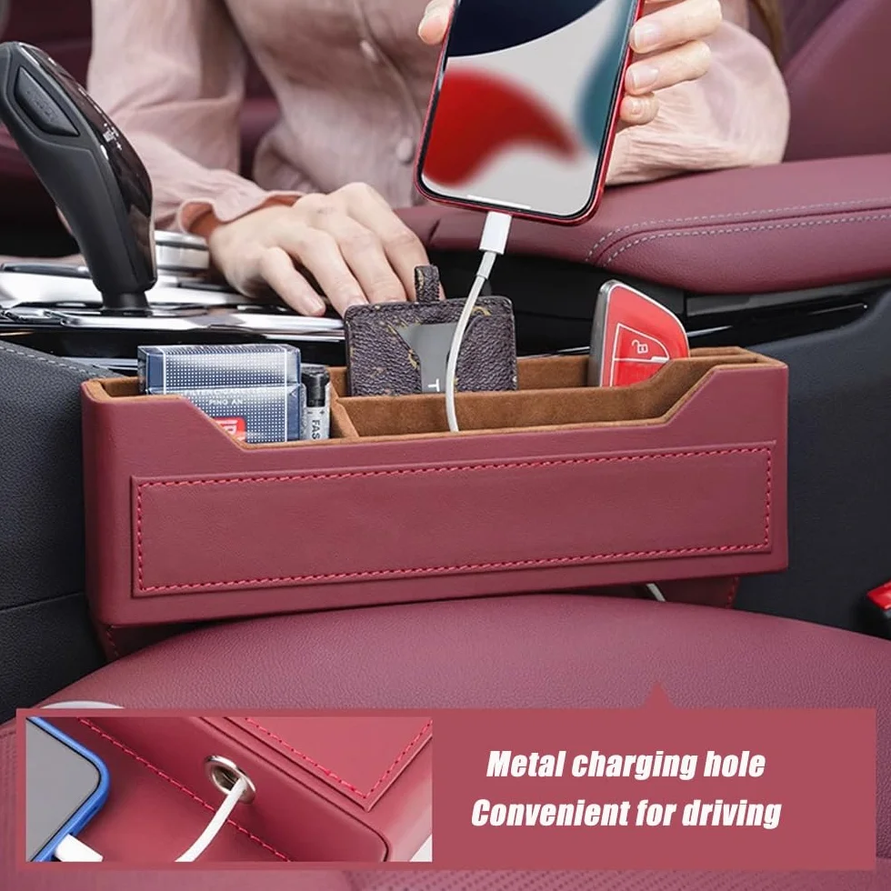 Organizer do wypełniania szczelin w siedzeniach sa Dla Hyundai Bayon/Elantra/i10/i20/i30/Ioniq 5/Ioniq 6/Kona, przednia kieszeń boczna konsoli z otworem do ładowania USB(C Brown)