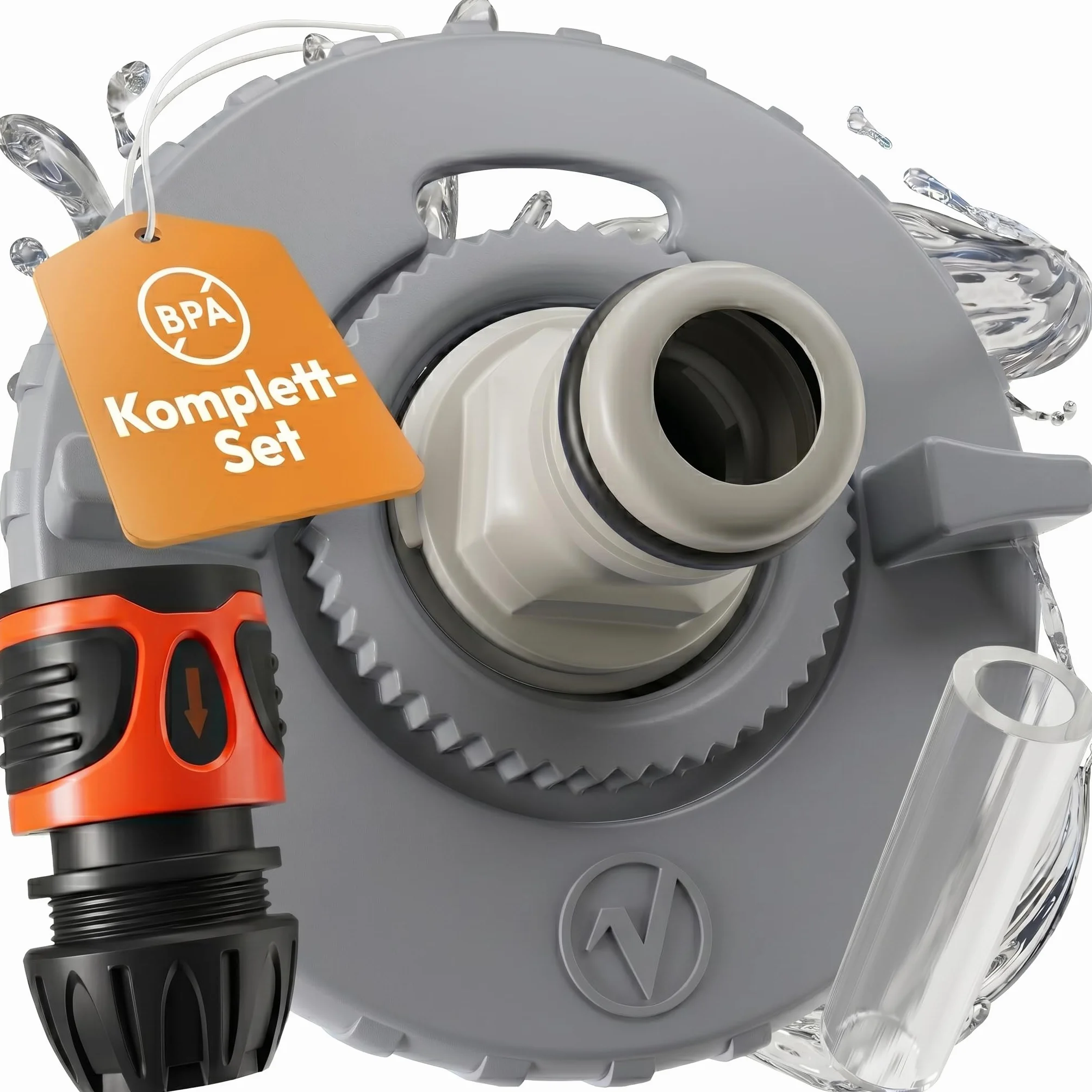 Pokrywa zbiornika na wodę, 3 piny, średnica 78 mm, ciemnoszara, do kampera z wężem do króćca do wlewu wody + plus: adapter do węża wodnego