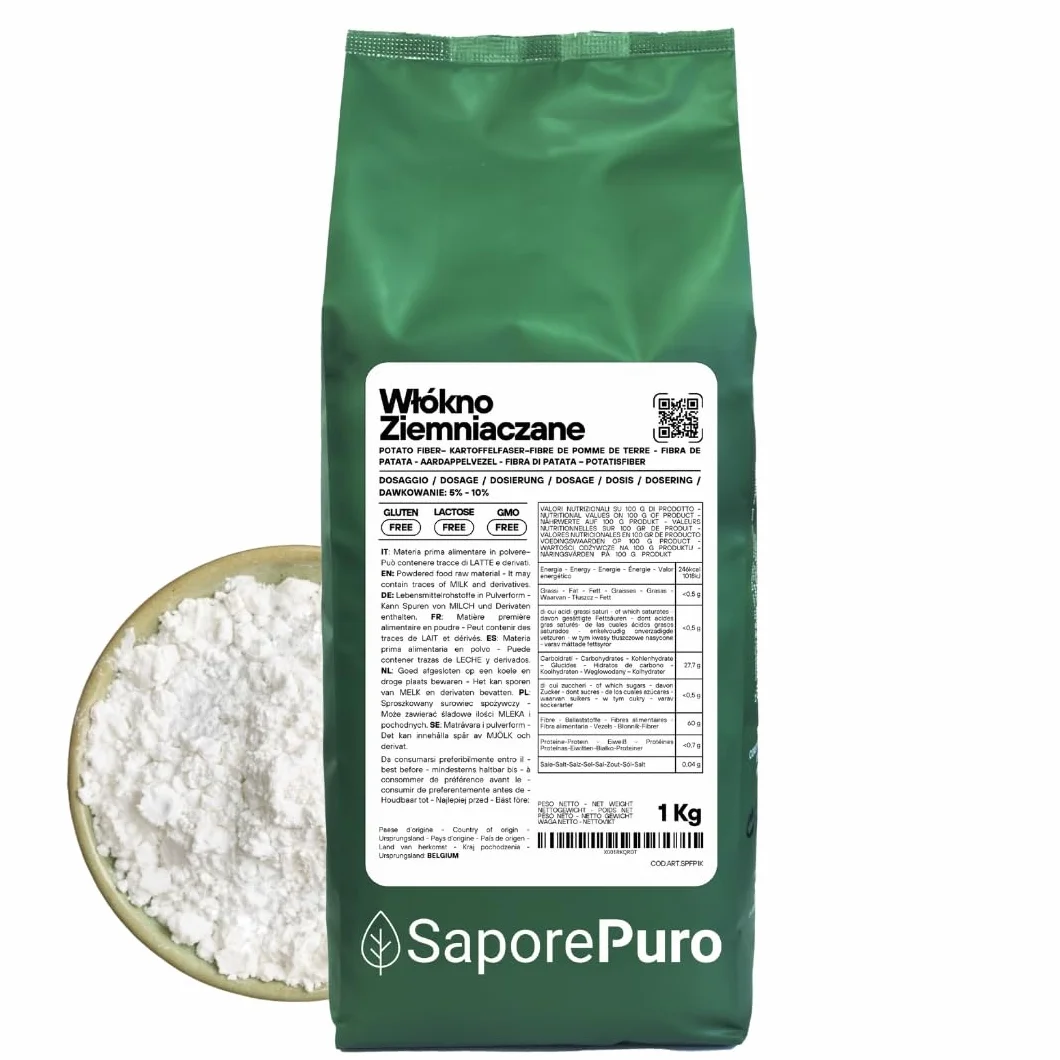 SaporePuro Błonnik ziemniaczany 1 kg - Błonnik spożywczy - Zagęszczacz, emulgator i naturalny stabilizator - Idealny do wypieków, lodów i sosów - Bezglutenowy