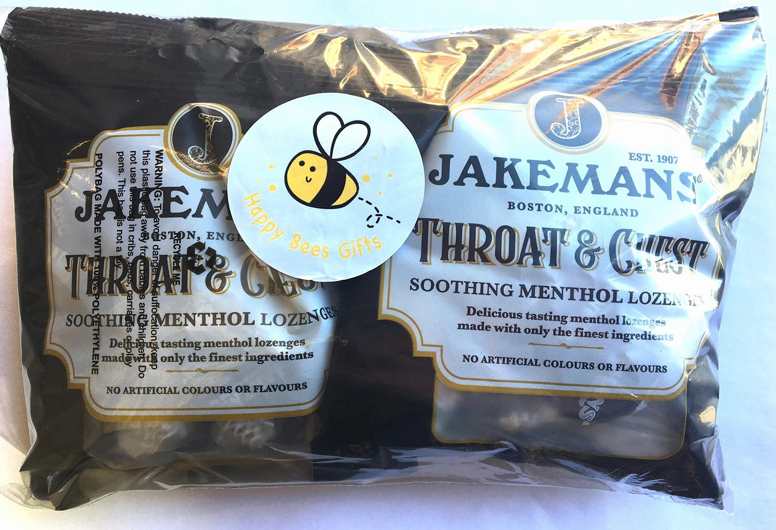 Oryginalne słodycze z mentolem łagodzące gardło i klatkę piersiową 73g x 6 paczek w opakowaniu upominkowym od Happy Bees