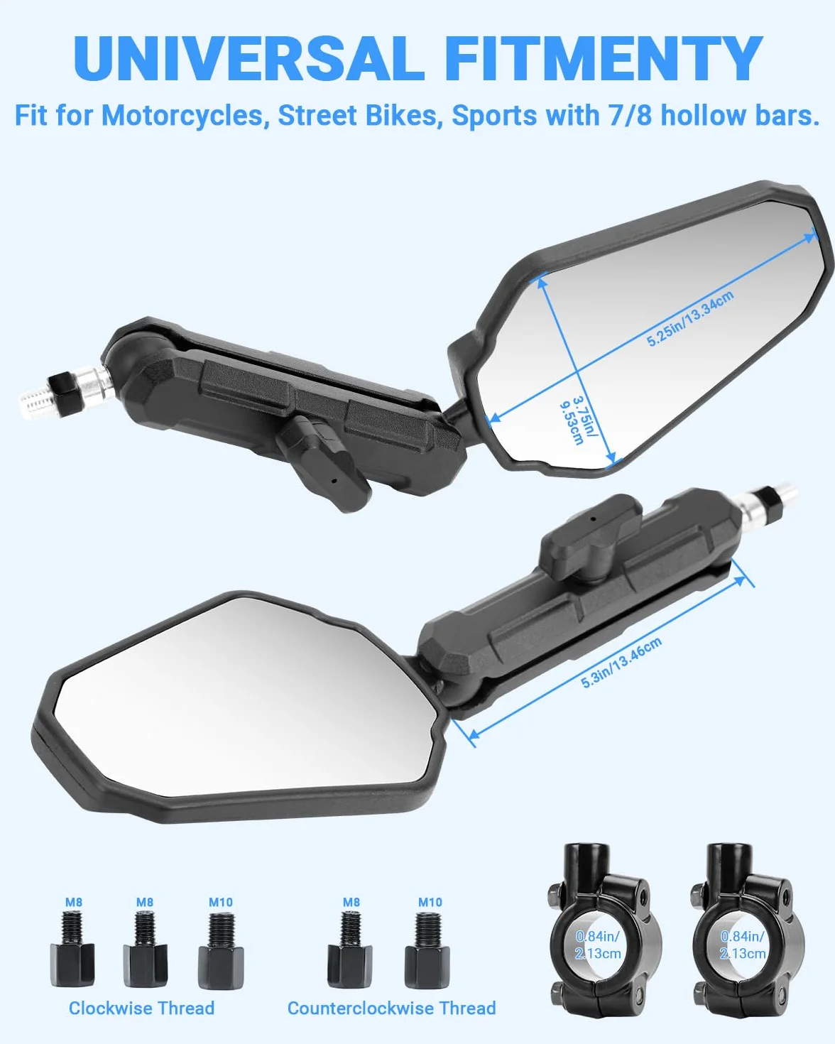 SUPAREE Lusterko wsteczne motocyklowe uniwersalne lusterka wsteczne z homologacją motocykl składane lusterko motocyklowe szlakowe 360° z E-mark M10/M8 kompatybilne z Street Bike Cruiser ATV 1 Paire