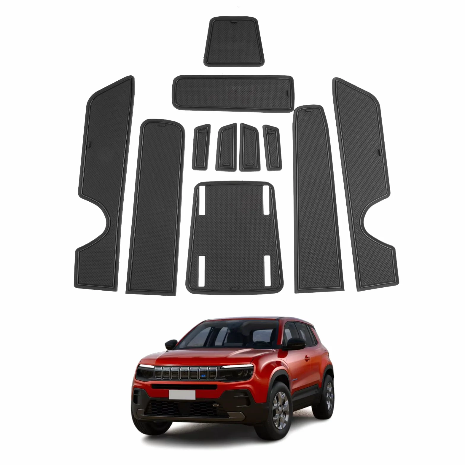 SHAOHAO Maty gumowe do Jeep Avenger 2023/2024, do konsoli środkowej, maty antypoślizgowe, uchwyt na napoje, mata szczelinowa w drzwiach, pudełko do przechowywania, mata antypoślizgowa, akcesoria