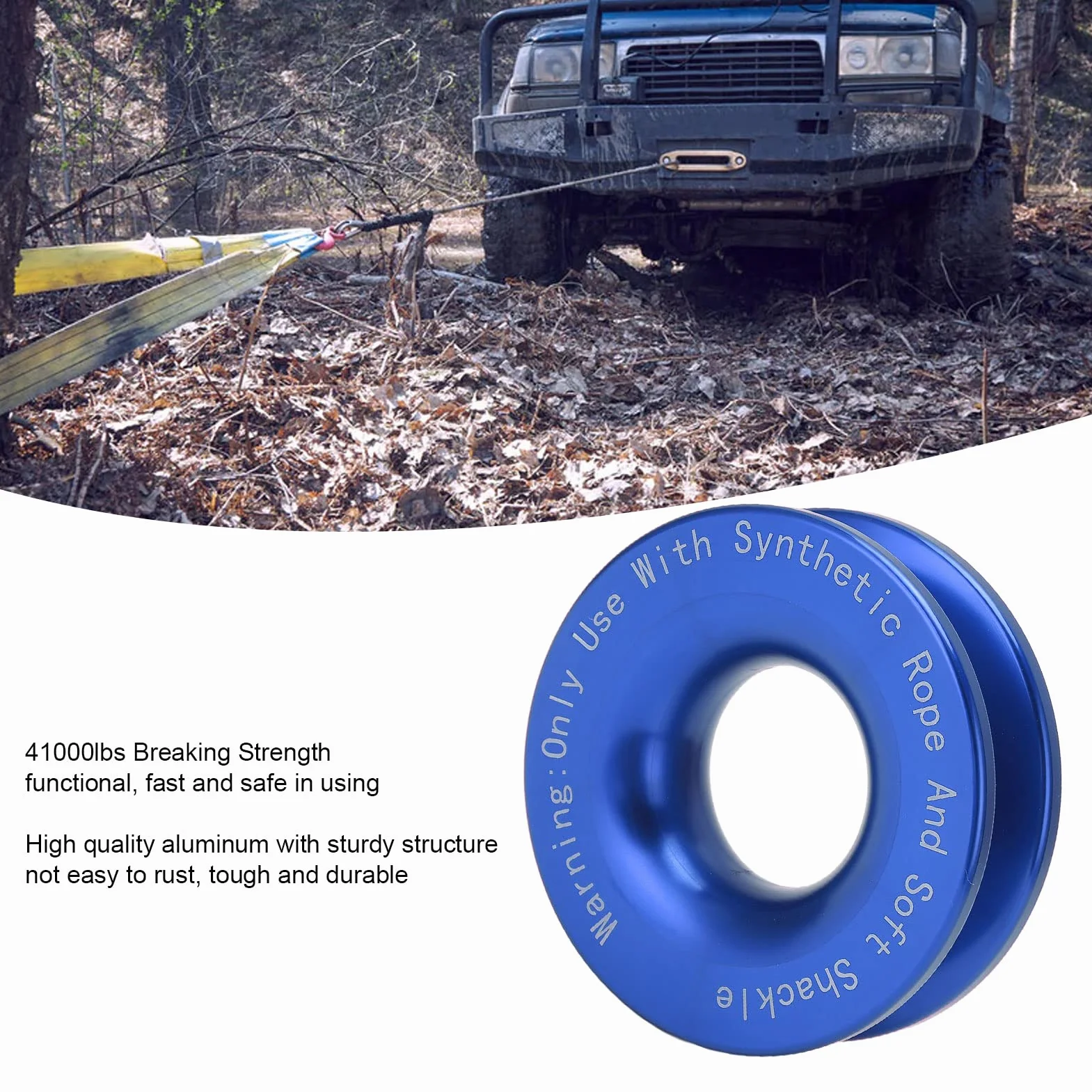 KIMISS Snatch Ring, Pierścień Odzyskiwania Wciągarki 41000 Lbs Wytrzymałość na Zerwanie dla 7/16 Cala 1/2 Cala Miękkiej Szekli z 3/16 Cala 1/4 Cala 3/8 Cala(Niebieski)