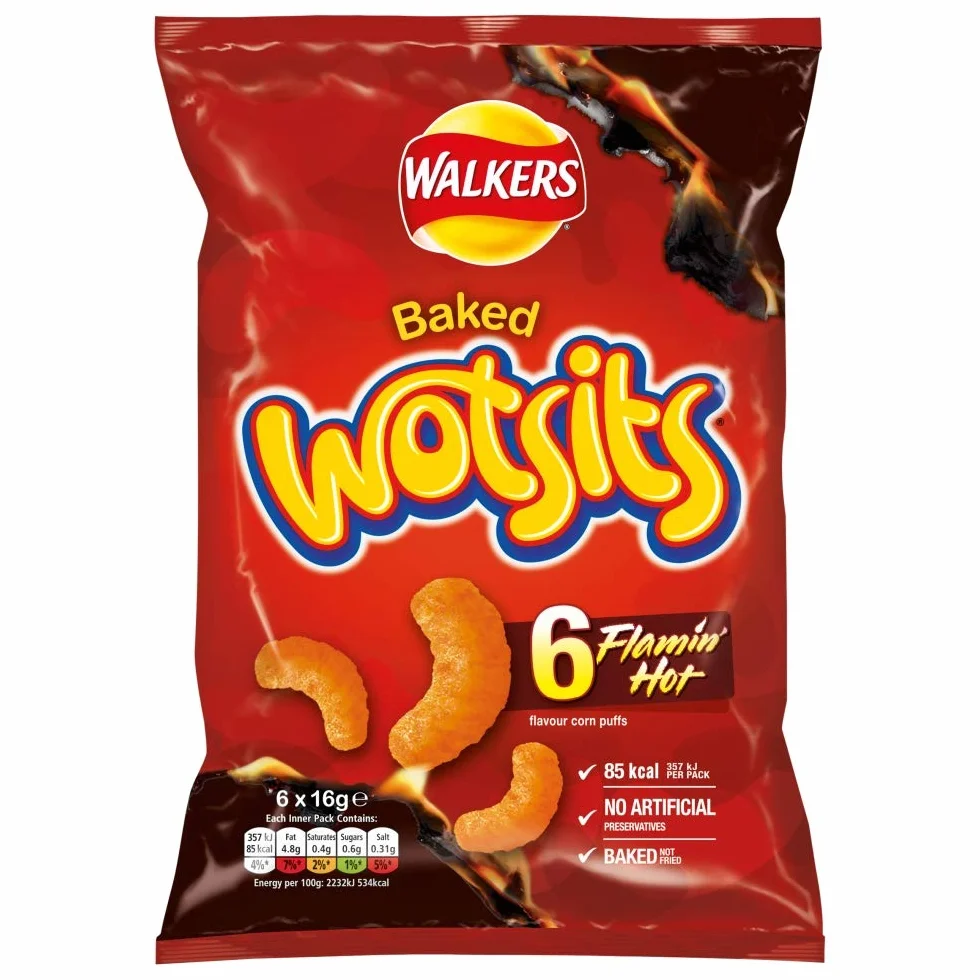 Walkers Wotsits Flamin' Hot Snacks, 6 x 16 g