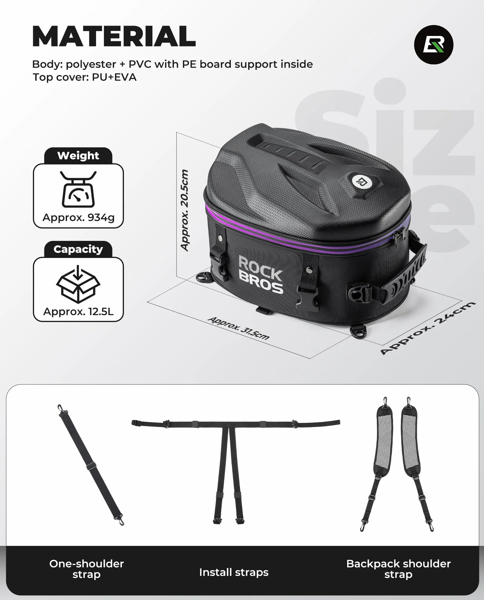 ROCKBROS Torba Na Tylne Siedzenie Motocyklowe Torba Na Siedzenie, 12,5 L Torba Na Bagaż Motocyklowy Plecak Z Paskami Wodoodporna Torba Motocyklowa Z Pokrowcem Przeciwdeszczowym Do Przechowywania