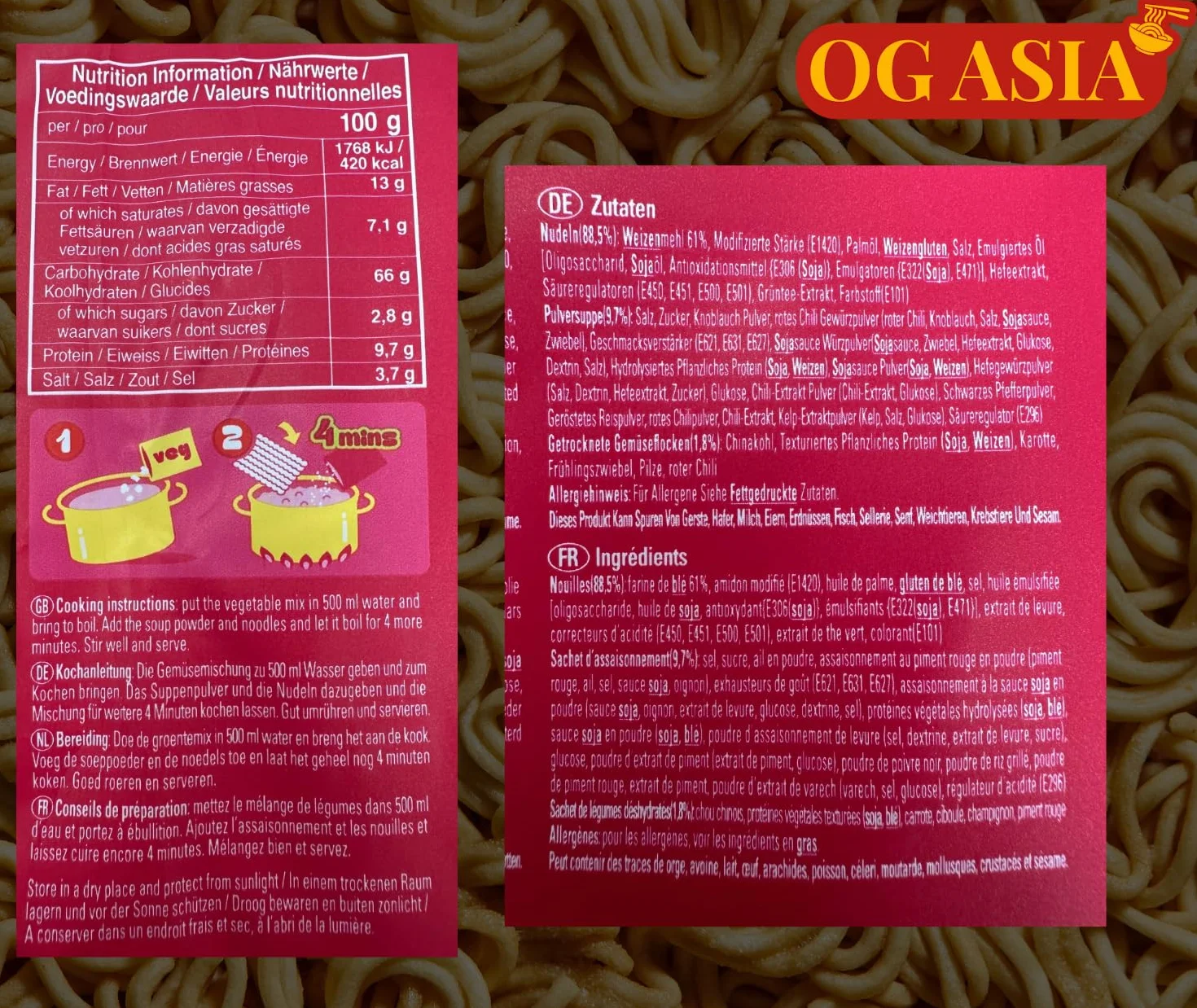Ottogi Jin Ramen Spicy 5 szt. - makaron instant, ostry, autentyczny, koreański, 5 x 120 g, OG ASIA - 600 g