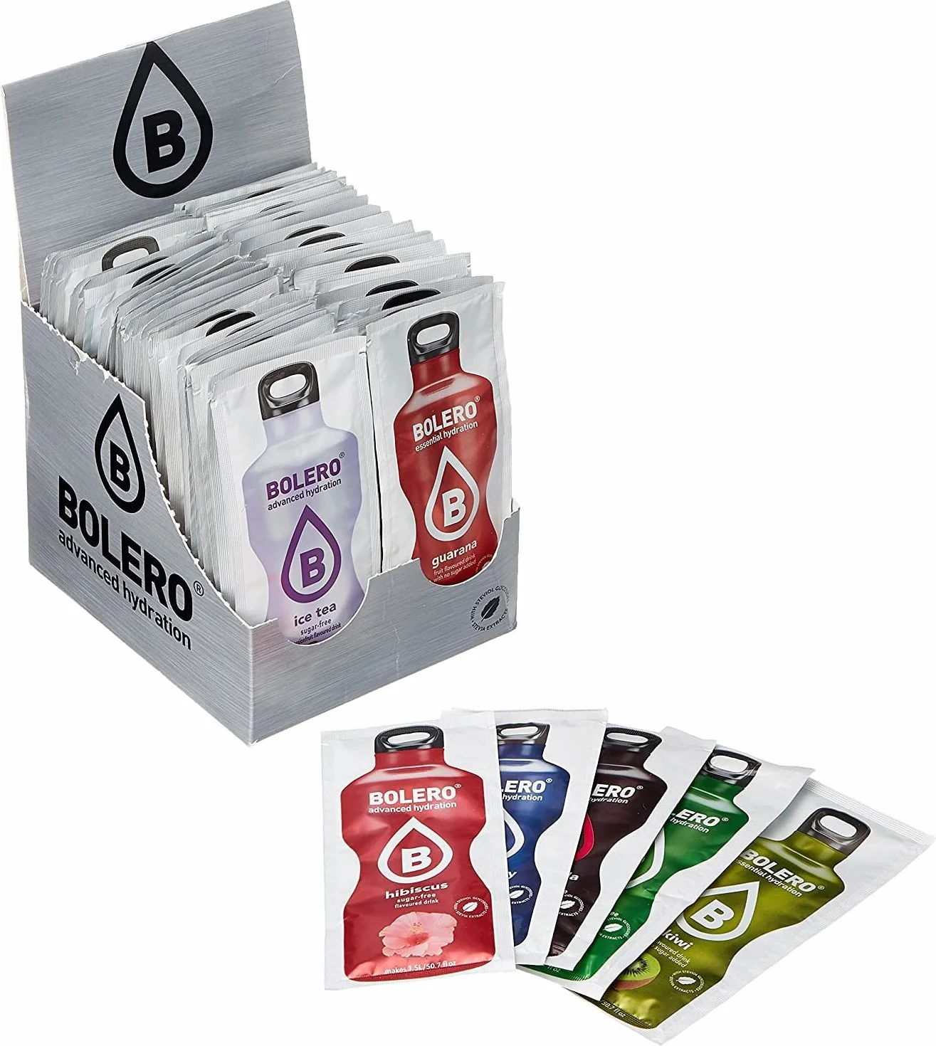 Bolero MIX PACK 58x9g | Proszek do napojów bez cukru, słodzony stewią + witamina C | odpowiedni dla dzieci, sportowców i diabetyków | bezglutenowy i przyjazny dla wegan