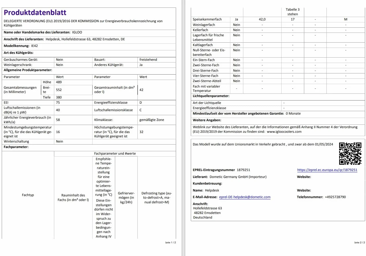 IGLOO IE42 elektryczna lodówka 42L – 12/230V – Termoelektryczna lodówka z kółkami i uchwytem teleskopowym do auta, kampera, kempingu i ciężarówki – Chłodzi do 20 °C poniżej temperatury otoczenia
