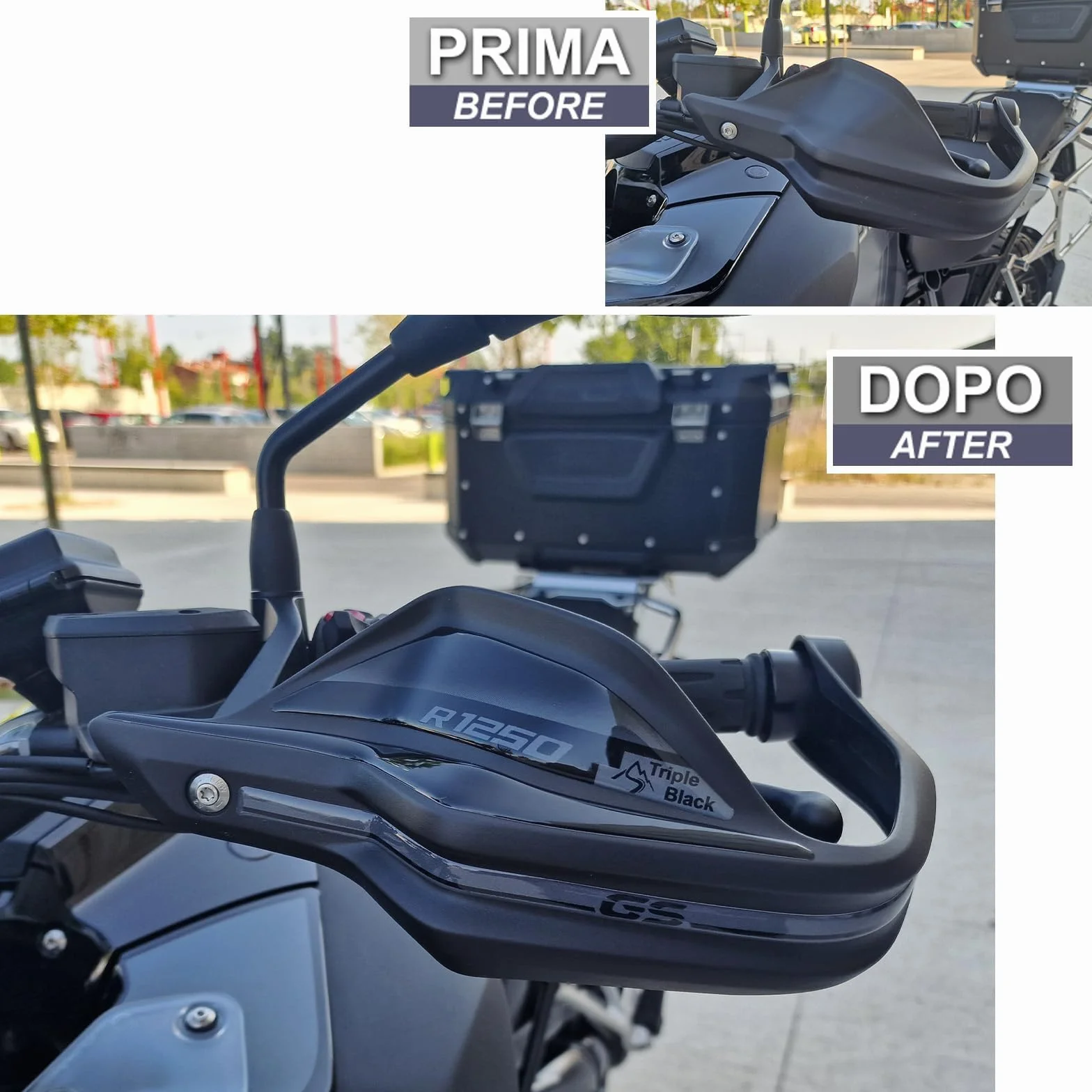 Resin Bike naklejki moto kompatybilne z BMW R 1250 GS - GS Adventure Triple Black 2021-2024. Ochrona osłon d?oni motocykla przed uderzeniami i zadrapaniami. Naklejka 3D z żywicy