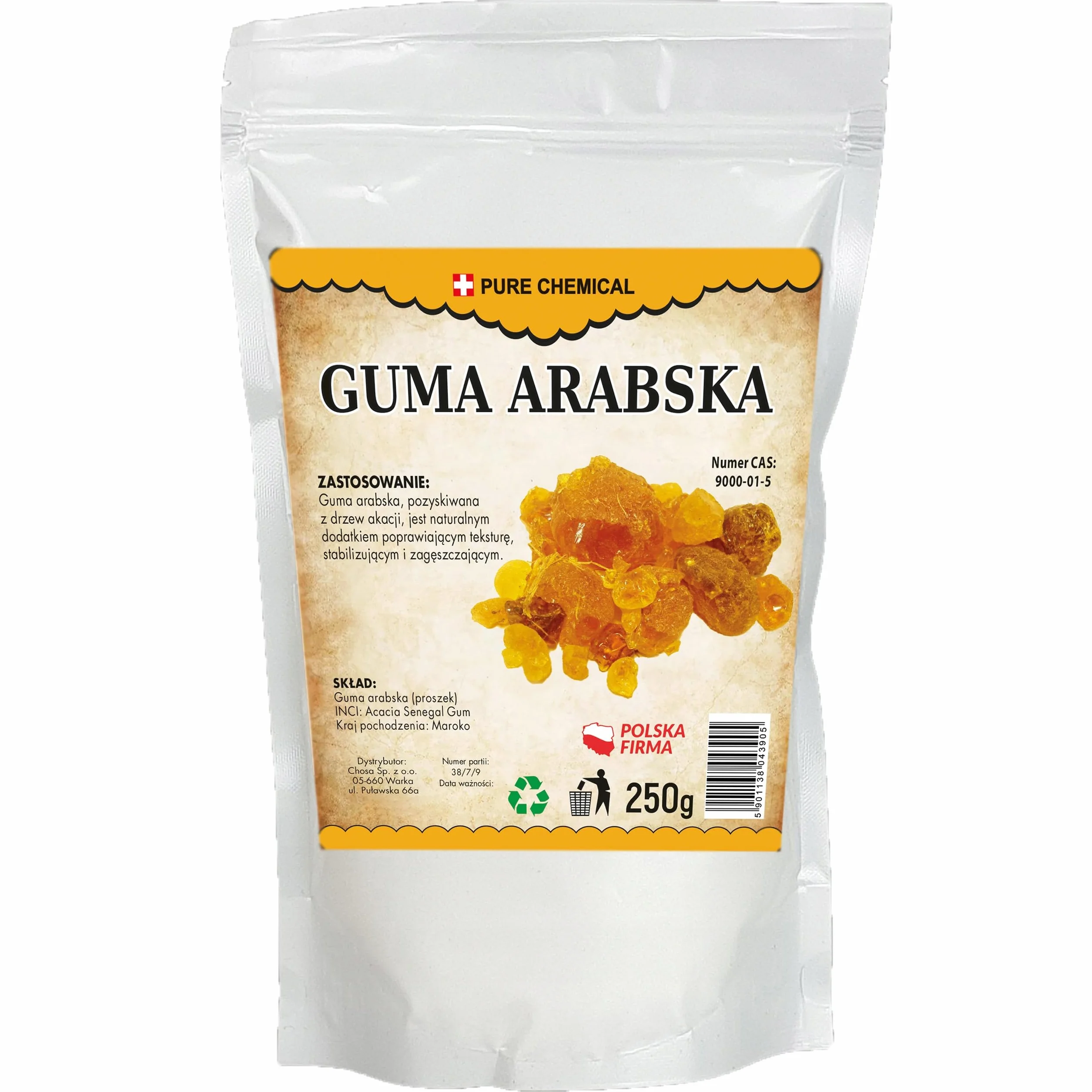 PURE CHEMICAL - Guma Arabska - Guma Akacjowa - E414 - Arabic Gum - Acacia Gum - Guma w Proszku - Naturalna - Organiczna - Akacja (250g)