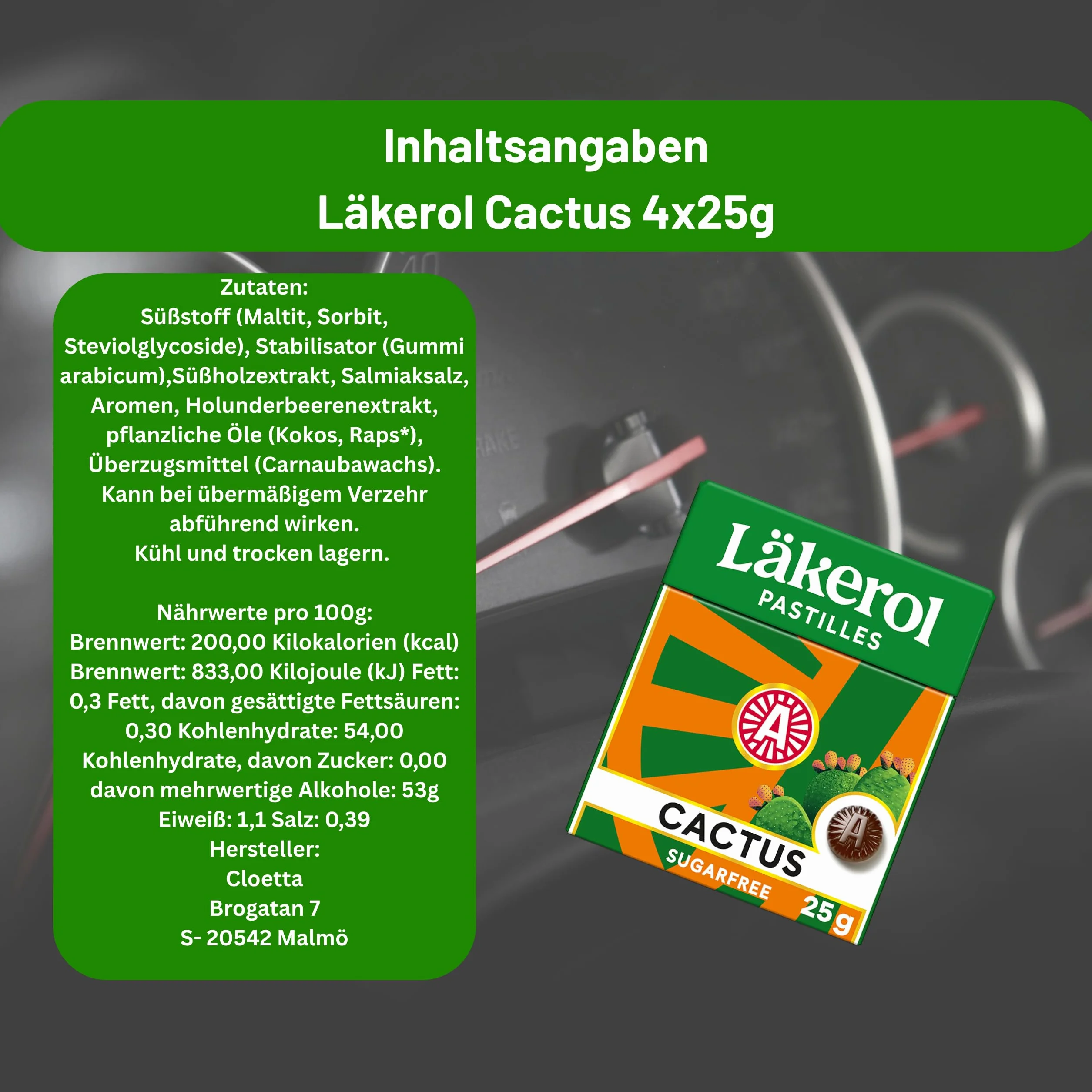 Läkerol Kaktus oryginalna szwedzka sól lukrecjowa bez cukru, pudełko 25 g x 4 szt