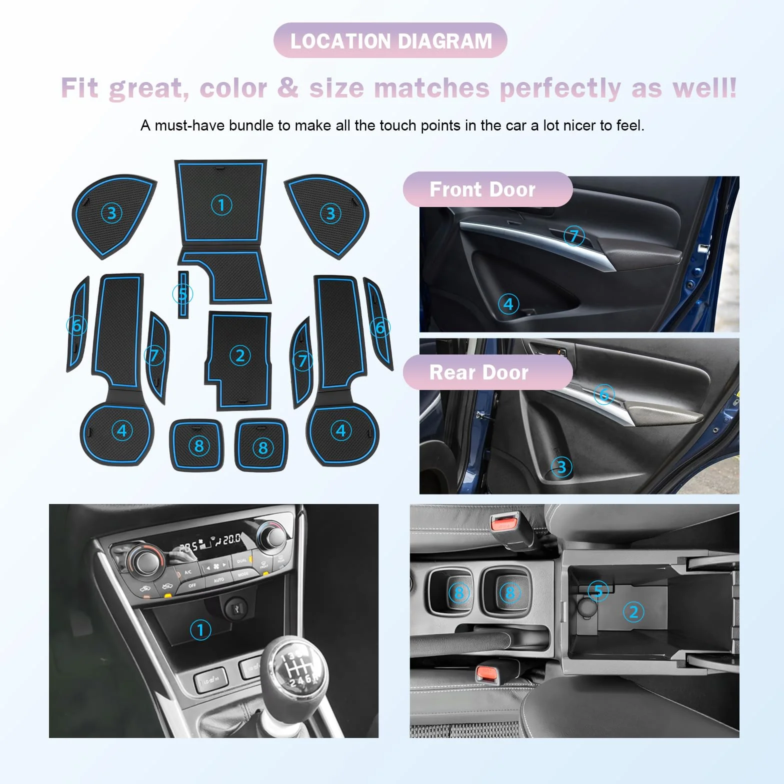LUWU Suzuki S-Cross Hybrid 2022-2024 2025 pudełko do przechowywania, antypoślizgowe maty gumowe, konsola środkowa, maty antypoślizgowe, uchwyt na kubek, mata Suzuki S-Cross III akcesoria (niebieskie)