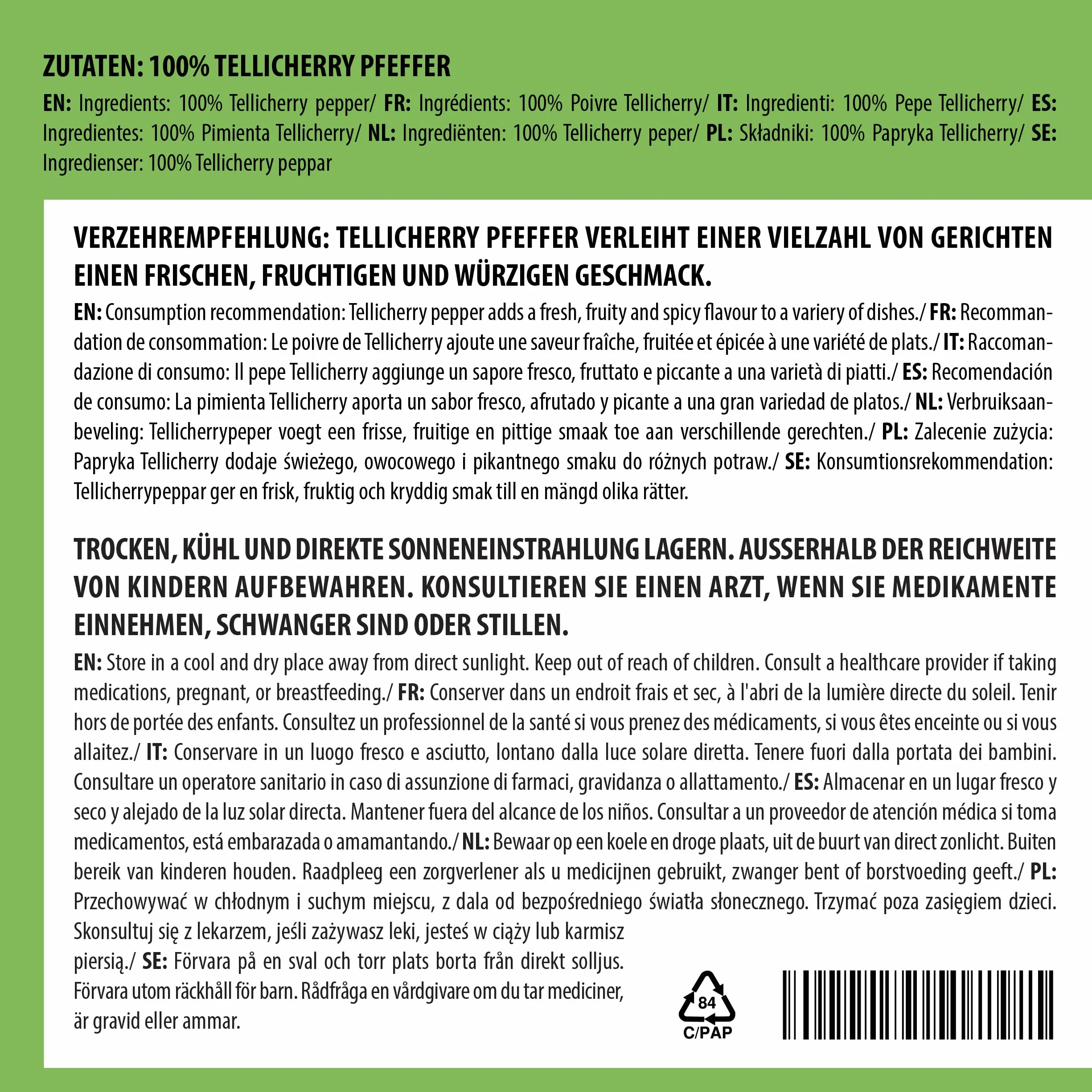 Alpi Nature Czarny Pieprz Tellicherry 250g, Całe Suszone Ziarna Czarnego Pieprzu Tellicherry