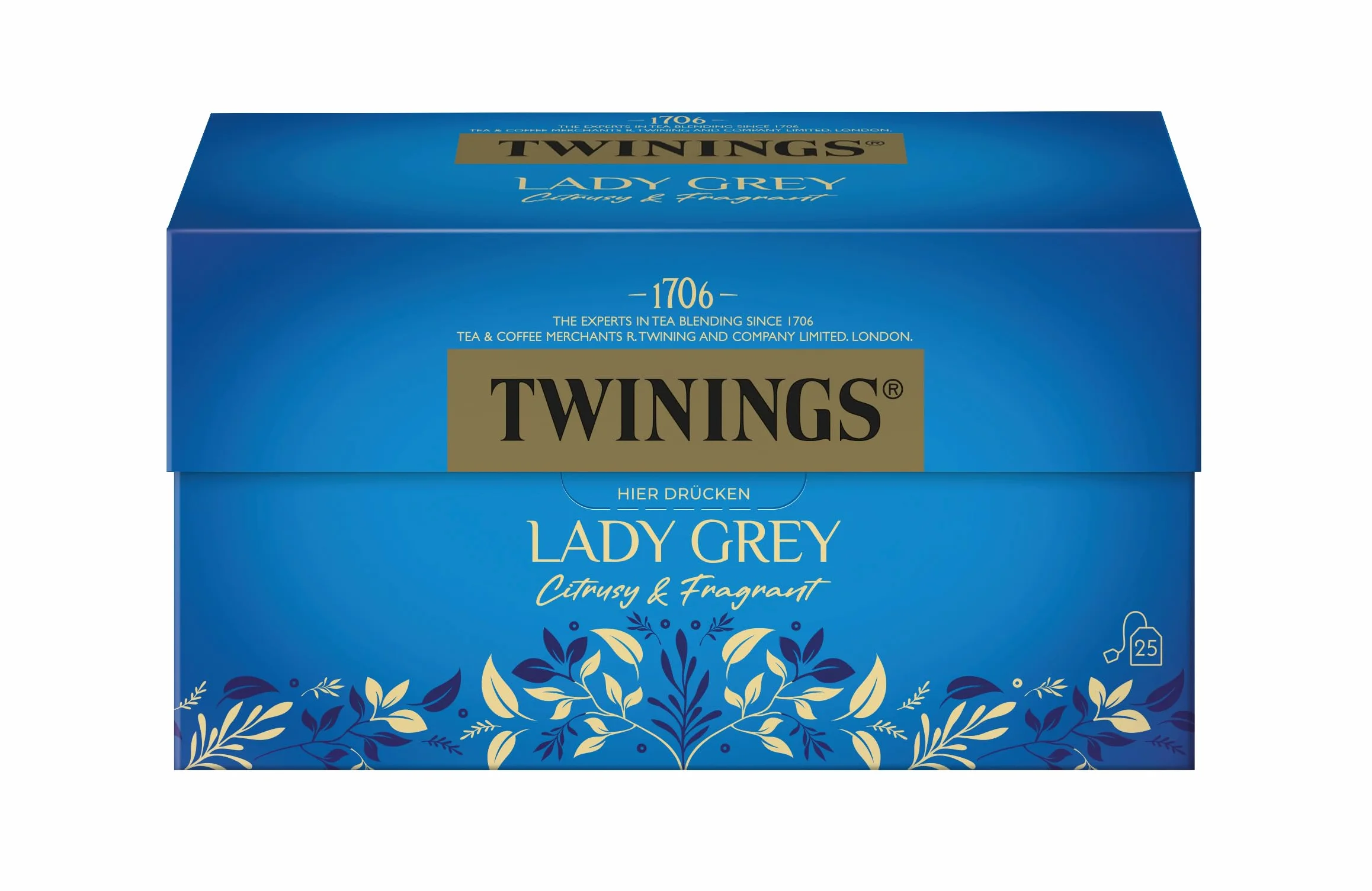 Twinings Lady Grey Czarna herbata w torebkach, mieszanka chińskich rodzajów czarnej herbaty ze skórką pomarańczy i cytryny, uzupełniona aromatem bergamotki, 25 torebek herbaty, 50 g