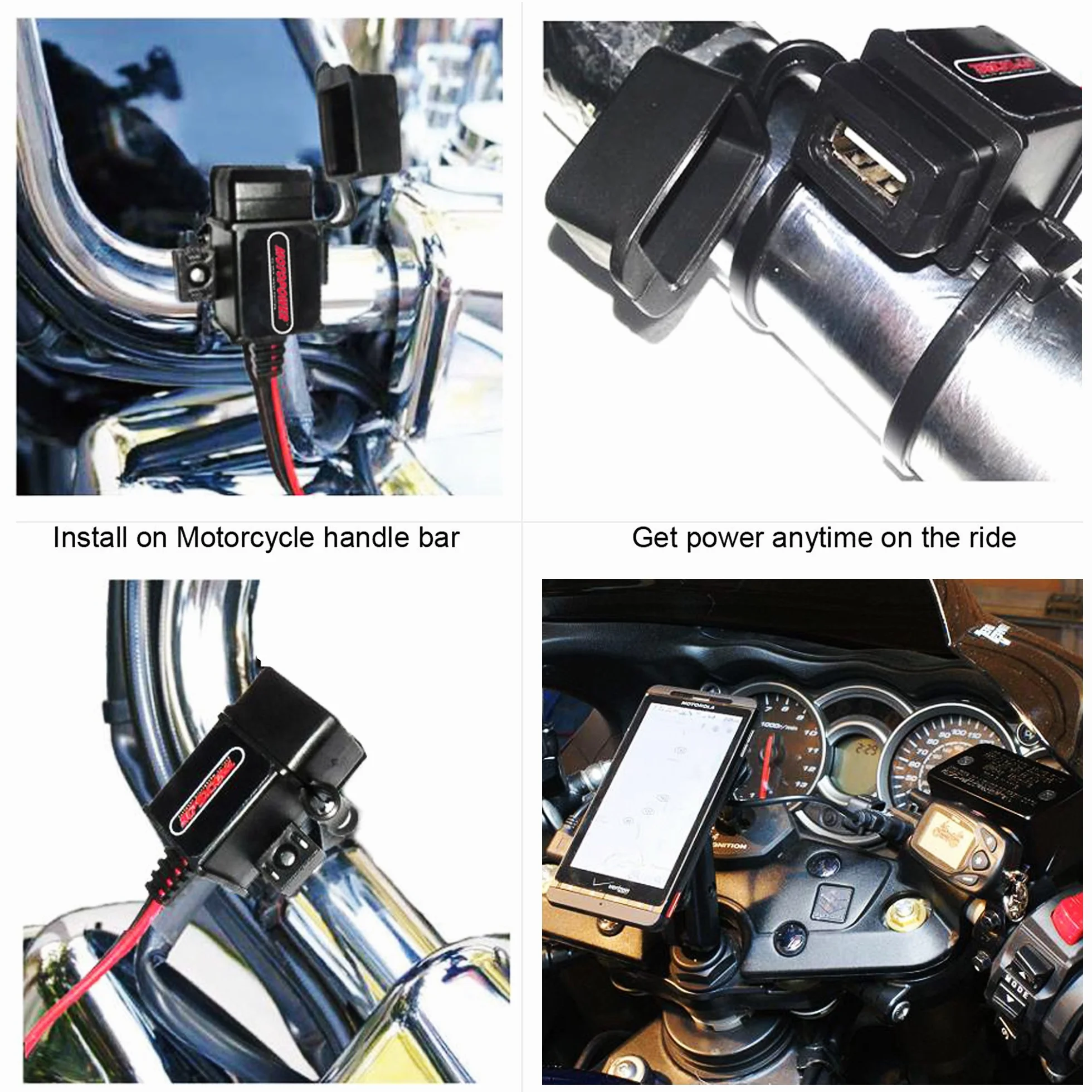 MOTOPOWER Zestaw ładowarki USB 3,1 A z nasadkami złącza SAE do ładowania GPS na motocyklu