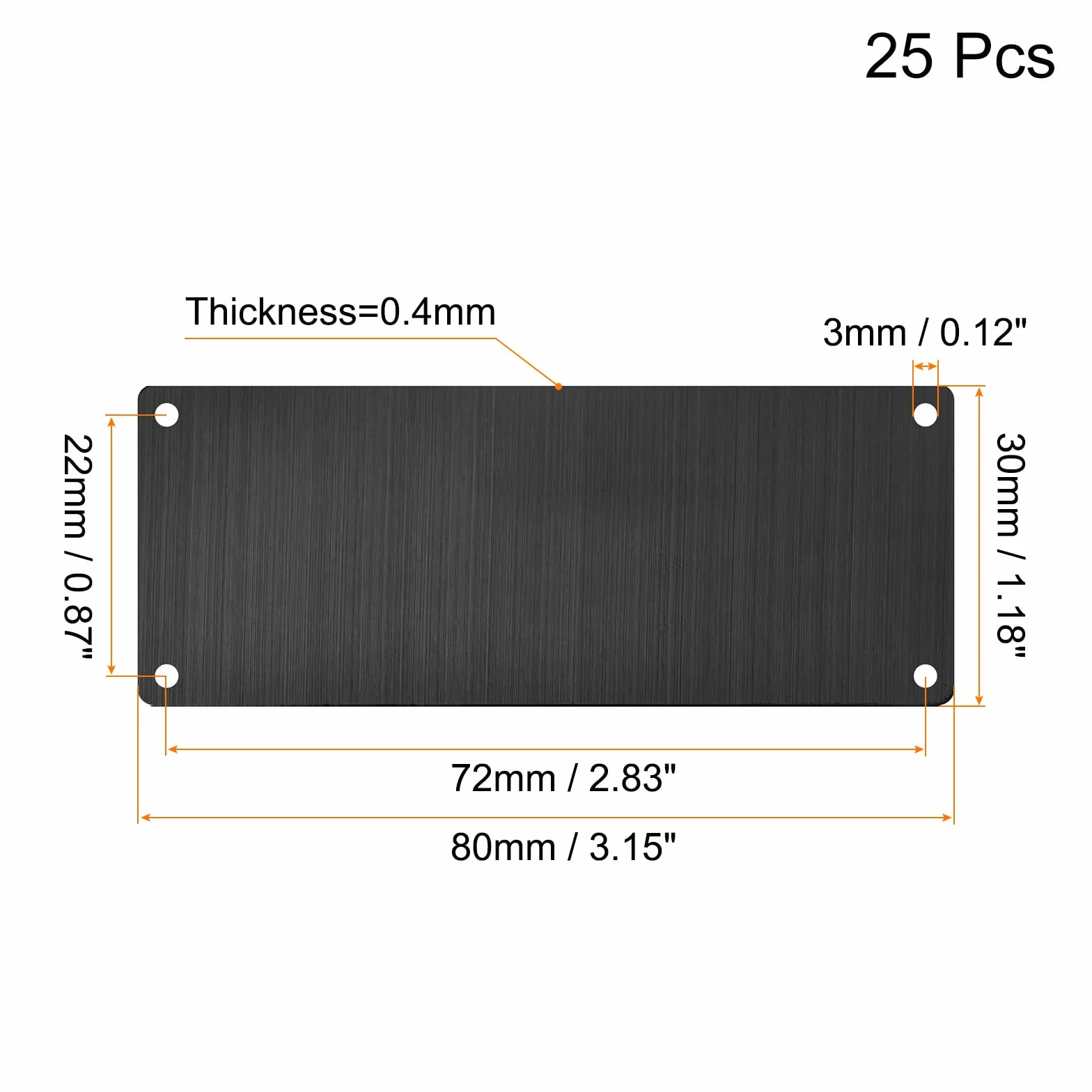 QUARKZMAN 25 szt. 80 x 30 mm, ze stali nierdzewnej, puste etykiety, prostokątne grawerunki, karta z 4 otworami, do maszyn, tabliczka z nazwiskiem, zawieszka dla majsterkowiczów (ciemno-szara)
