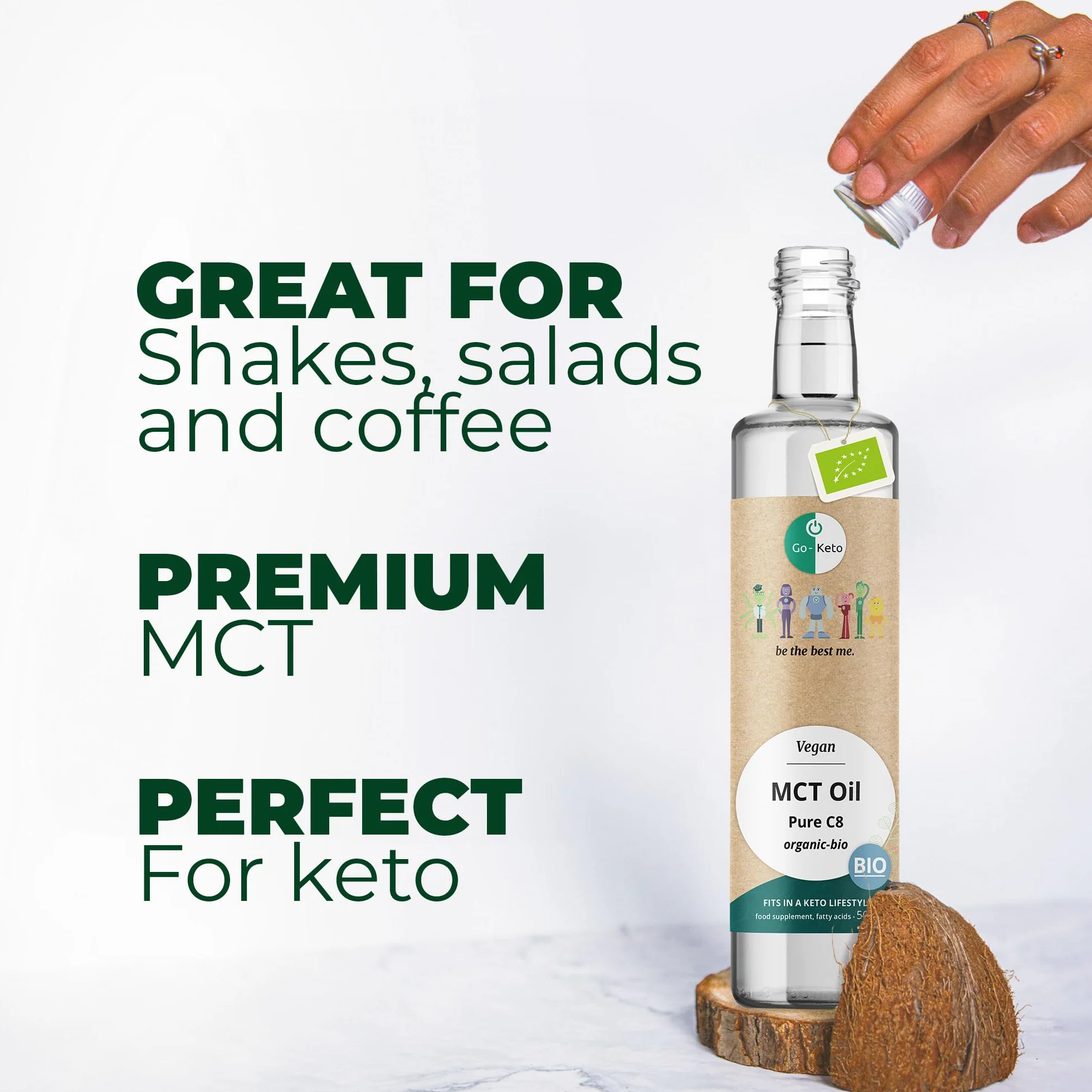 Go-Keto BIO MCT Oil C8 500ml – organiczny olej MCT C8 z BIO oleju kokosowego, Keto Coffee Creamer
