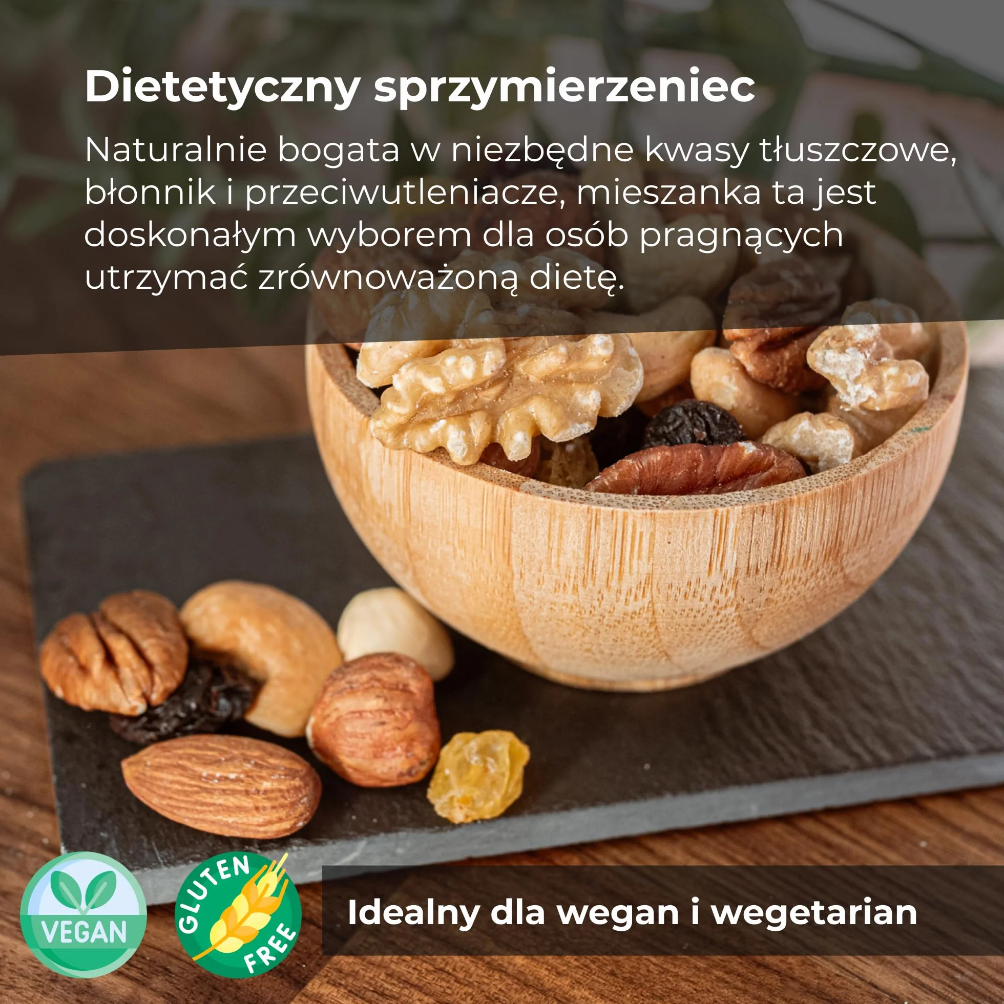 Mieszanka studencka - mieszanka orzechów z rodzynkami, wybór migdałów, orzechów nerkowca, orzechów włoskich, czarnych i złotych rodzynek, 1 kg
