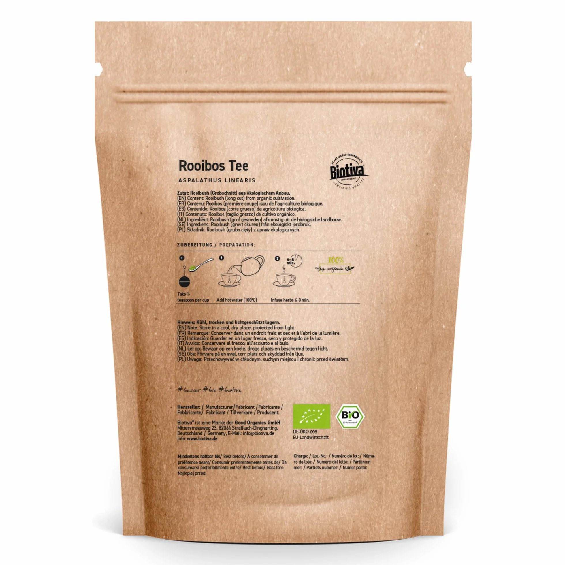 Rooibos Herbata Bio 250 g – Rooibusch – Rotbusch – Aspalathus Linearis – napełniona i kontrolowana w Niemczech (DE-ÖKO-005)