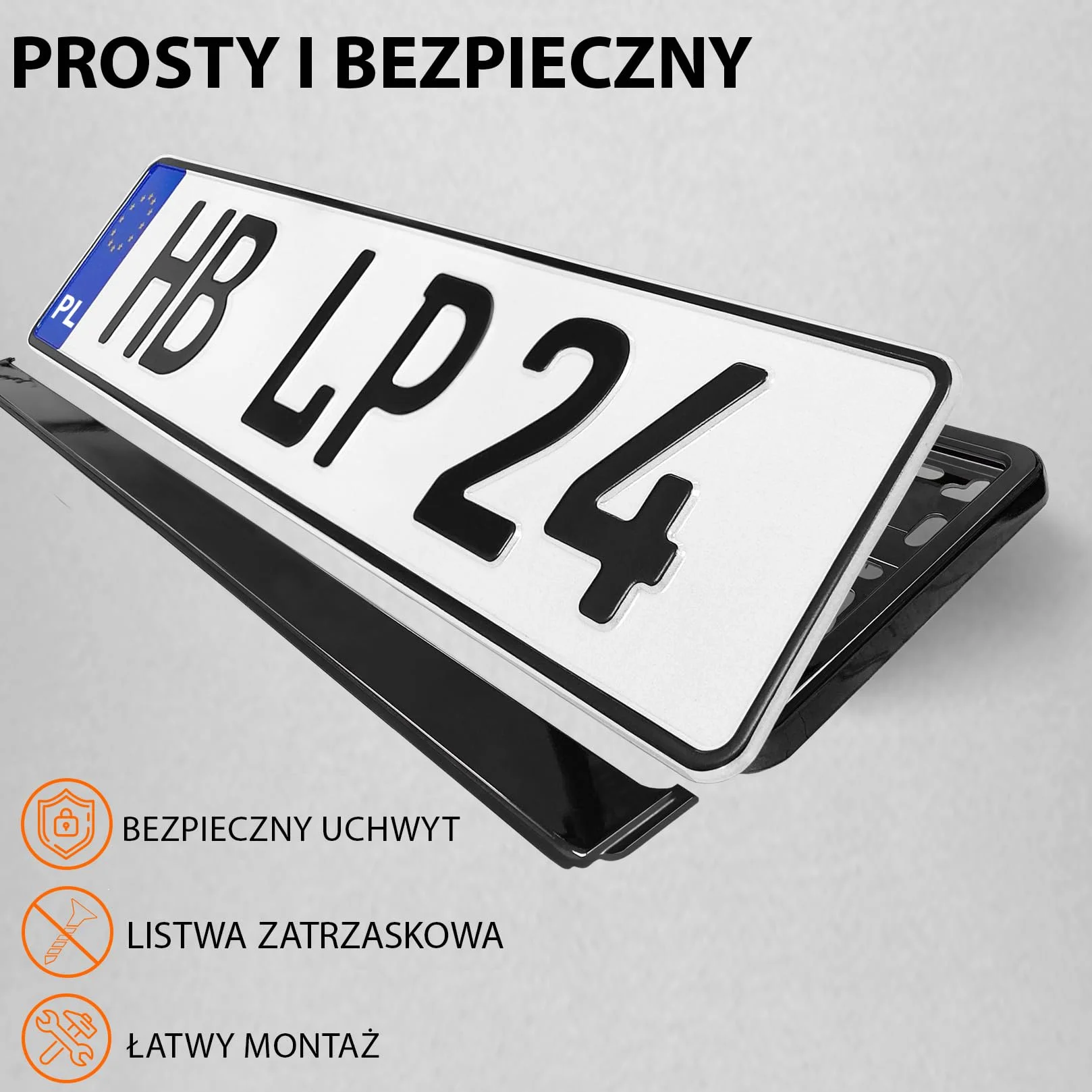 2x Uchwyt tablicy rejestracyjnej - trwały i bezpieczny - 8 śrub - czarny połysk - 520x110 mm - Ramka do tablic rejestracyjnych - pasuje do każdego samochodu - dla polskich tablic PL - uniwersalny