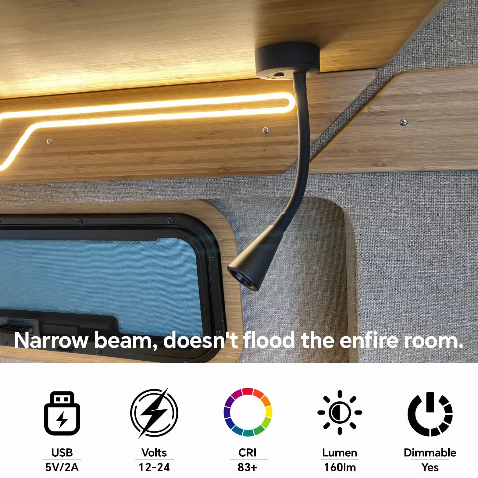 acegoo Lampa LED 12 V do czytania, kampera, łodzi, ściemniana lampa do czytania z ładowarką USB, elastyczne światło na gęsiej szyi, do kampera, furgonetki, przyczepy kempingowej, ciężarówki