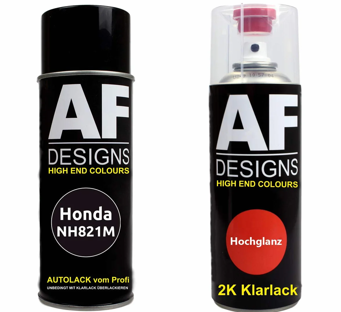 Zestaw aerozoli lakierniczych do Hondy NH821M Ruse Black Metallic 2K lakier bezbarwny podstawowy w sprayu, lakier samochodowy 2x400ml