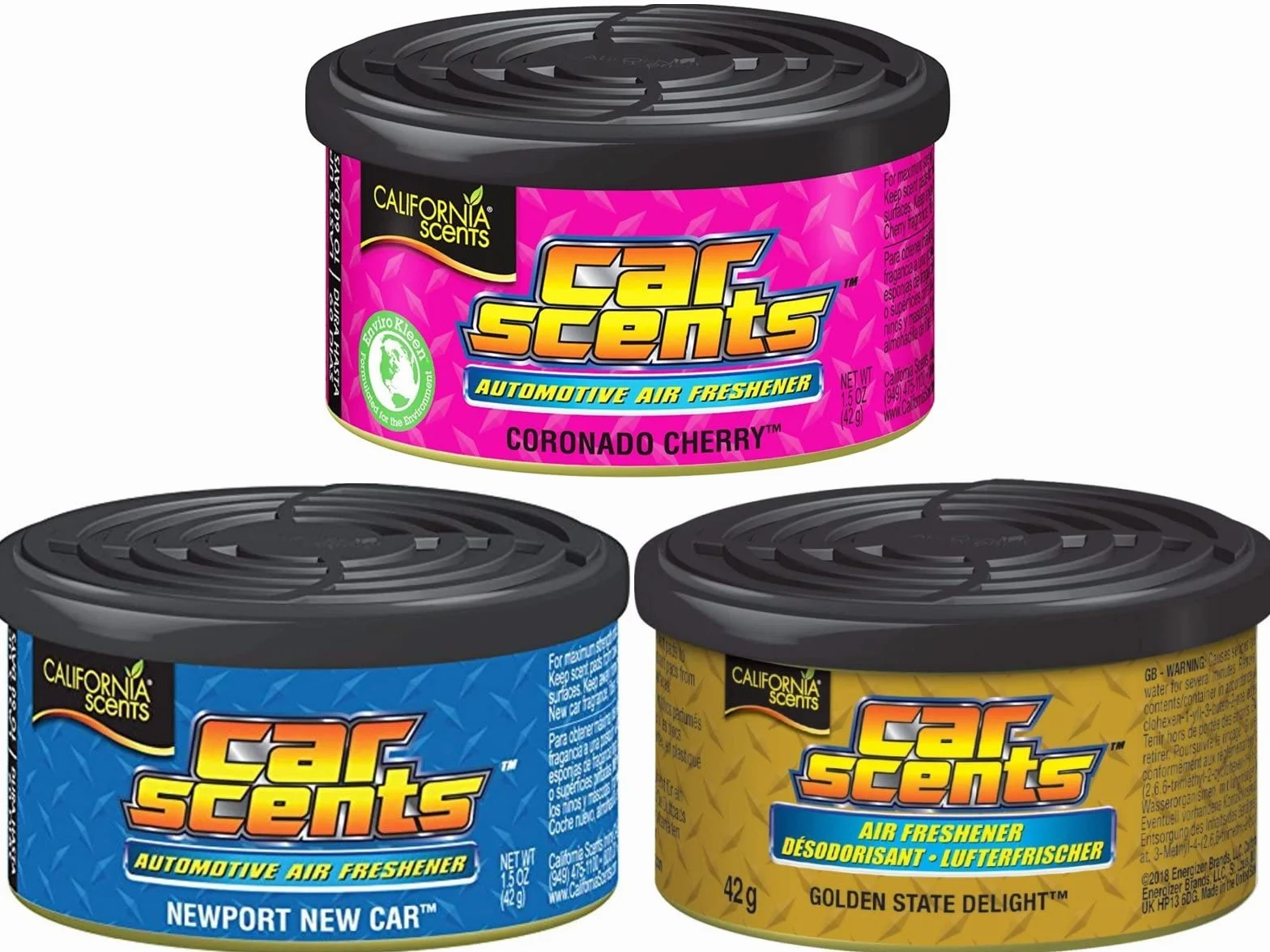California Scents odświeżacz powietrza do samochodu zestaw 3 szt. Coronado Cherry Newport New Car Golden State Delight