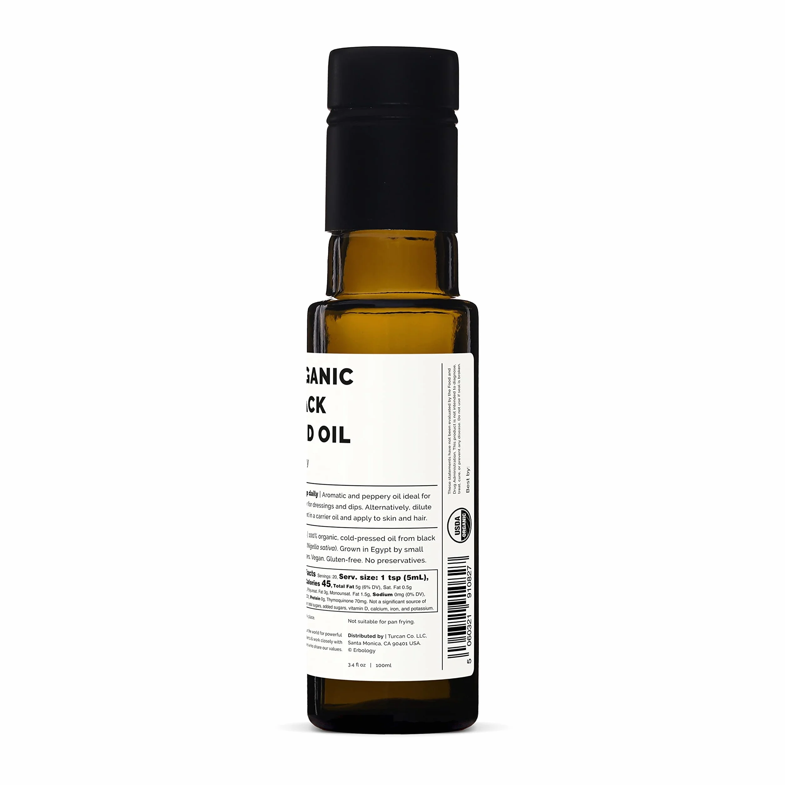 Erbology Organiczny olej z czarnych nasion 100 ml – Nigelle sativa – tłoczony na zimno – ponad 2,5% tymochinonu – wspomaga zdrowie układu pokarmowego i odporność – bez GMO – bez dodatków i