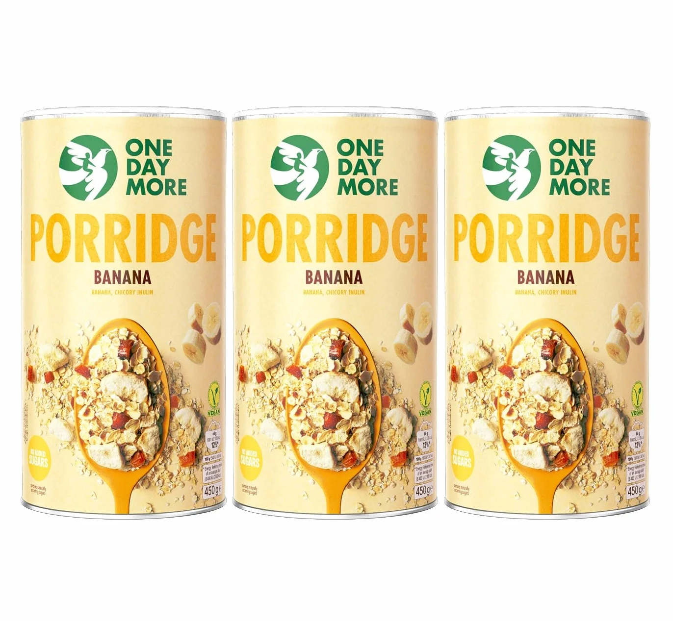 OneDayMore Owsianka bez cukru z bananami 1350 g musli wegańskie płatki owsiane 100% naturalne składniki 3 sztuki