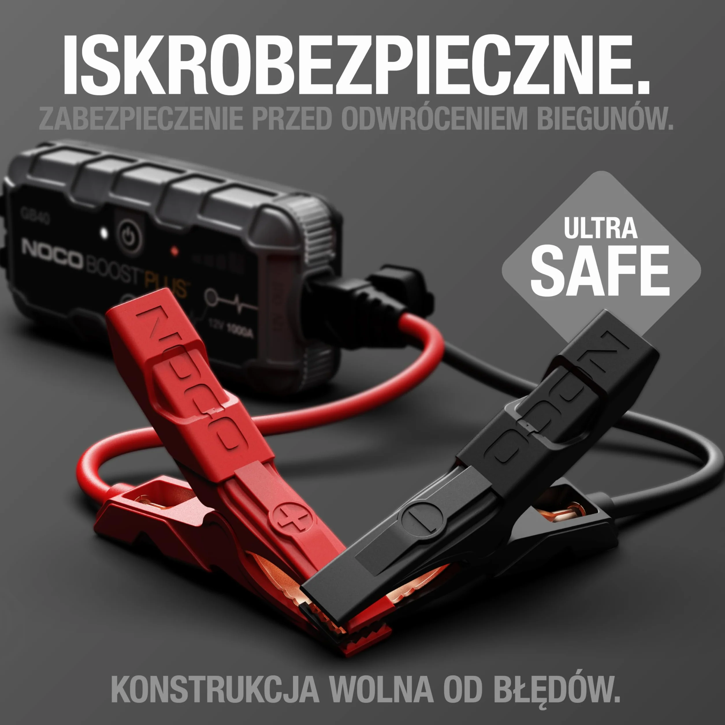 NOCO Boost Plus GB40 1000A 12V UltraSafe litowy urządzenie rozruchowe, booster do akumulatora I kable rozruchowe do 6,0-litrowych silników benzynowych i 3,0-litrowych silników wysokoprężnych