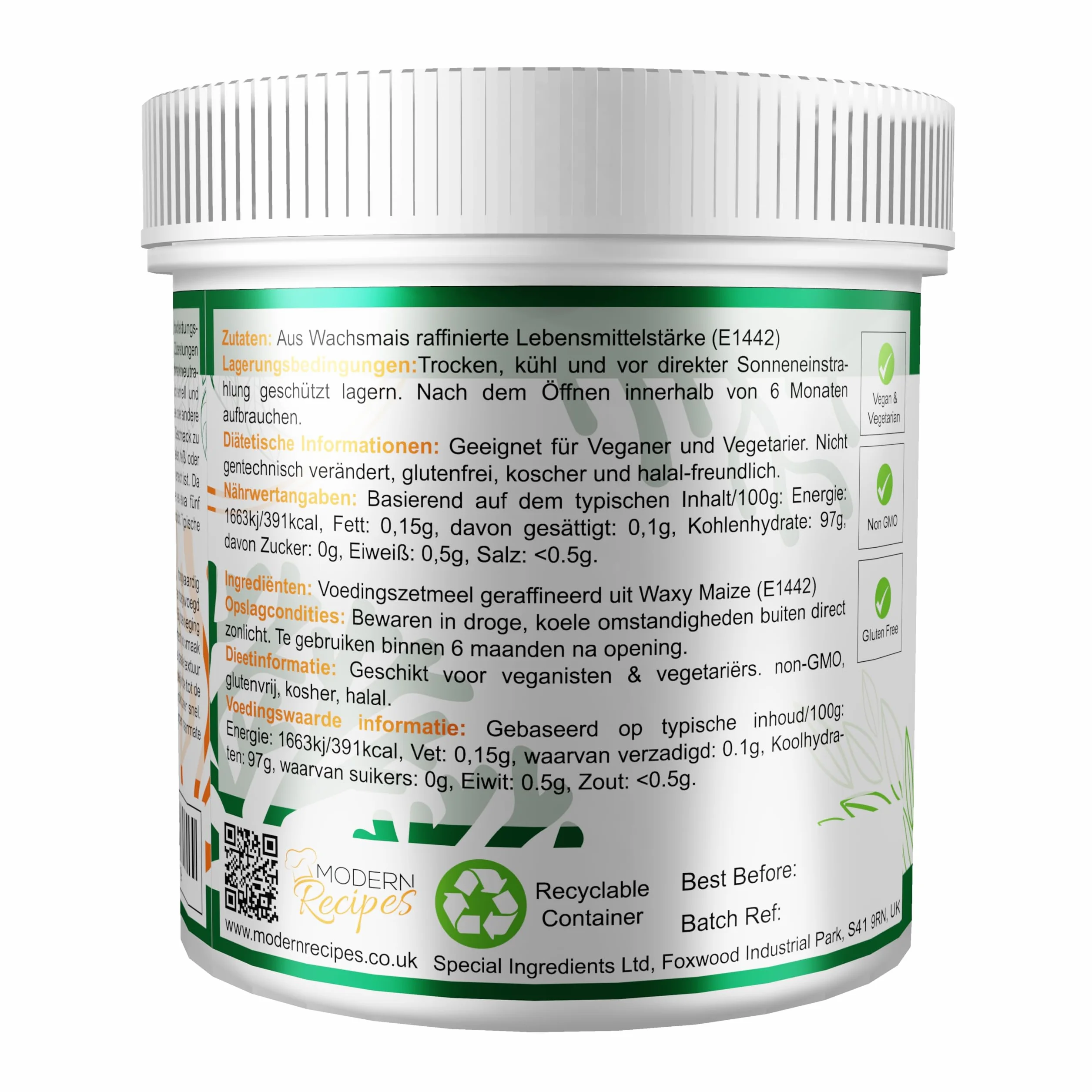 Special Ingredients Ultratex 1 kg, bezglutenowy, wielofunkcyjny, wysoce rozpuszczalny, na ciepło lub zimno, natychmiastowe zagęszczenie – odpowiedni dla wegan – pojemnik z możliwością recyklingu