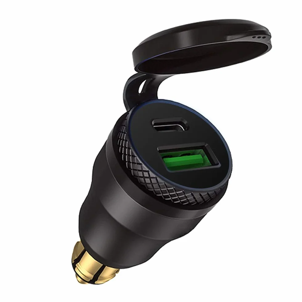 iMESTOU Aluminiowa ładowarka DIN USB C, gniazdo USB Hella do motocykli BMW, podwójna ładowarka USB QC 3.0 szybkie ładowanie, wodoodporny zasilacz do DIN 12-24 V BMW Ducati Triumph