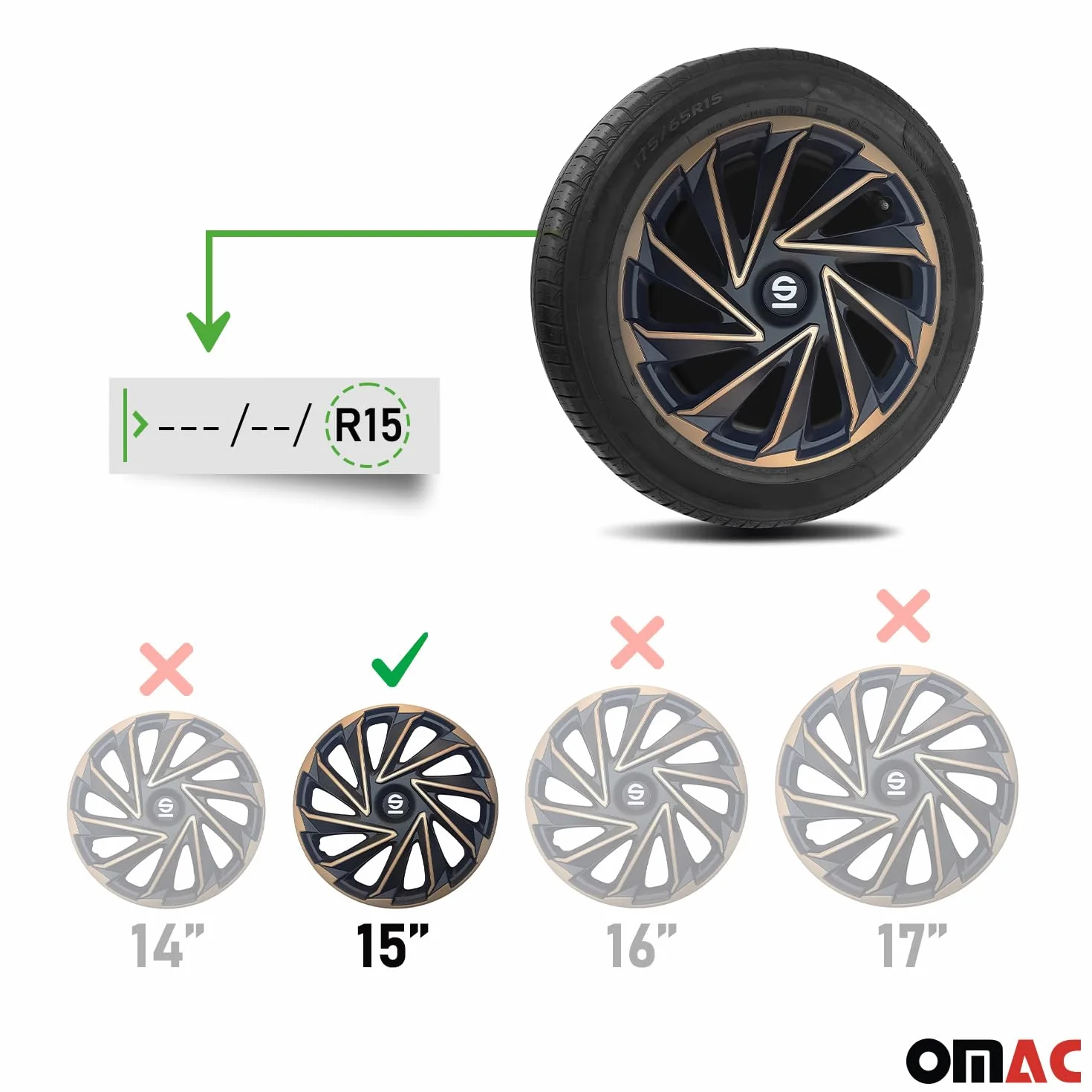 Sparco Radzierblenden Varese - 15-Zoll - Gold/Czarny - Satz z 4 Sztuka