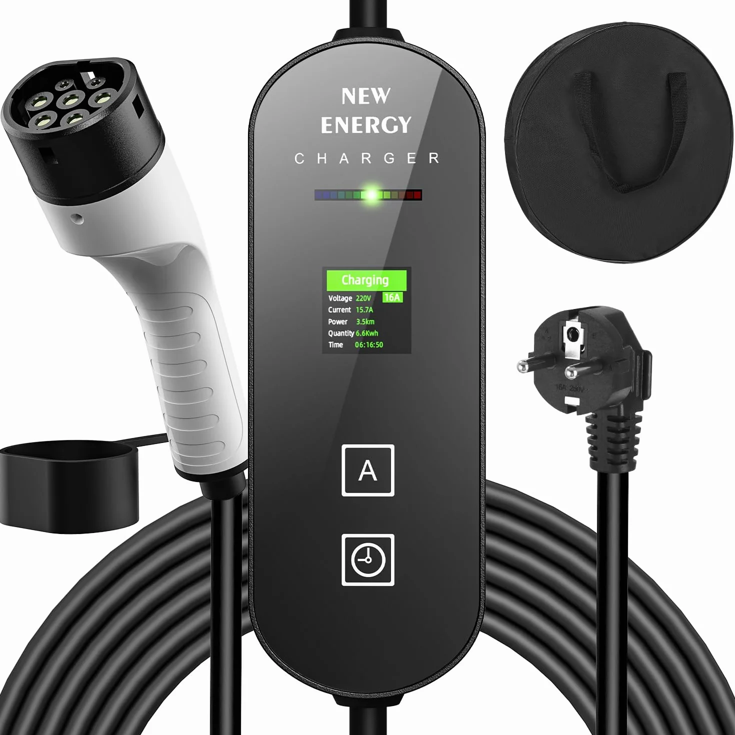 Przenośny kabel do ładowania EV Schuko 3,5 kW 6-16 A z wyświetlaczem cyfrowym do samochodów elektrycznych