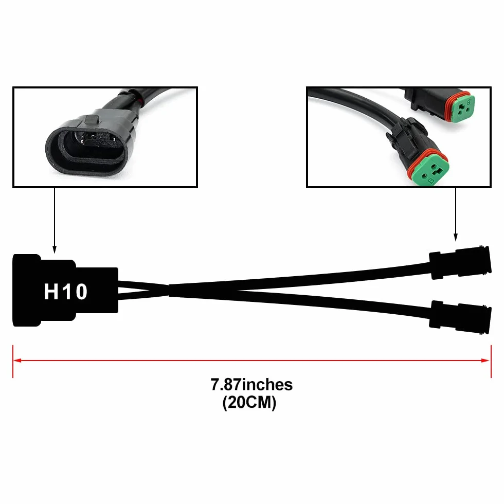 2 szt. adaptery rozgałęźne kształtu Y z podwójnym wyjściem 9145/H12 9055/HB3 9005/HB4 do złącza Deutsch DT DTP DT06-2S, zestaw przewodów do świateł roboczych LED, listwy świetlnej LED, świateł