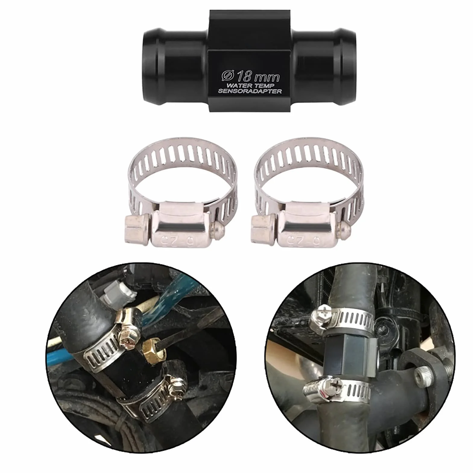 Czarny adapter temperatury wody, uniwersalny motocykl temperatura wody złącze temperatury wody wąż czujnik czujnik adapter (18 mm)