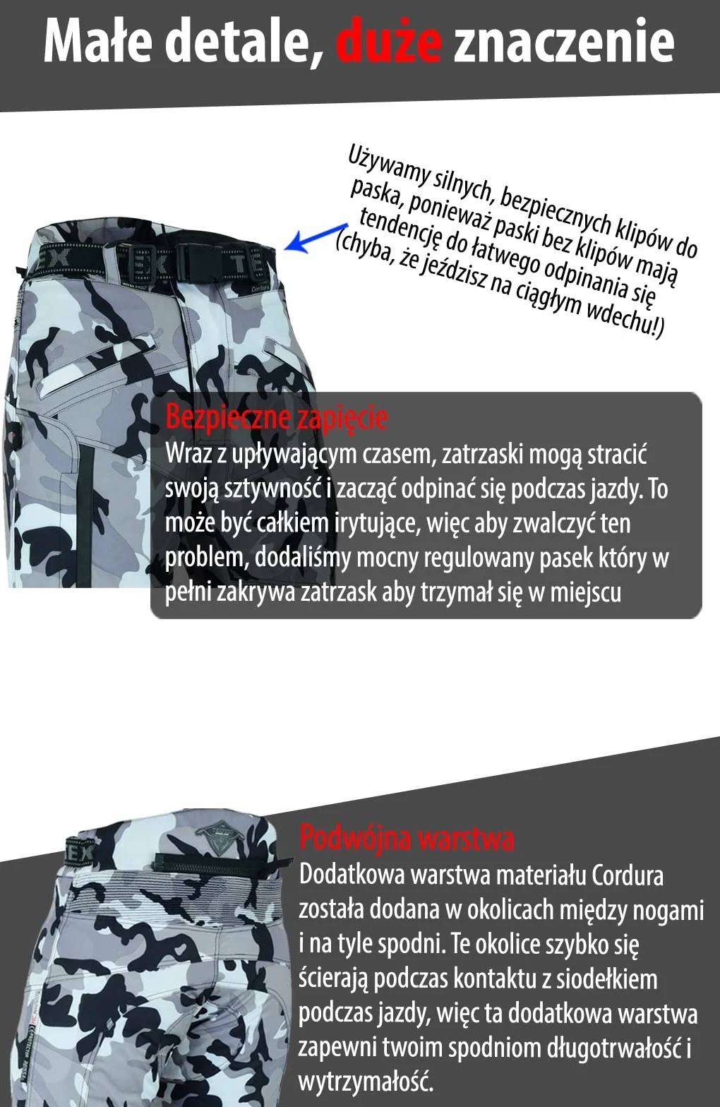 Texpeed Spodnie motocyklowe męskie ce - 4 sezony - Wodoodporne spodnie zimowe/letnie - Ochrona pancerza CE (EN 1621-1) - Kamuflaż Camouflage Szary - Wszystkie rozmiary