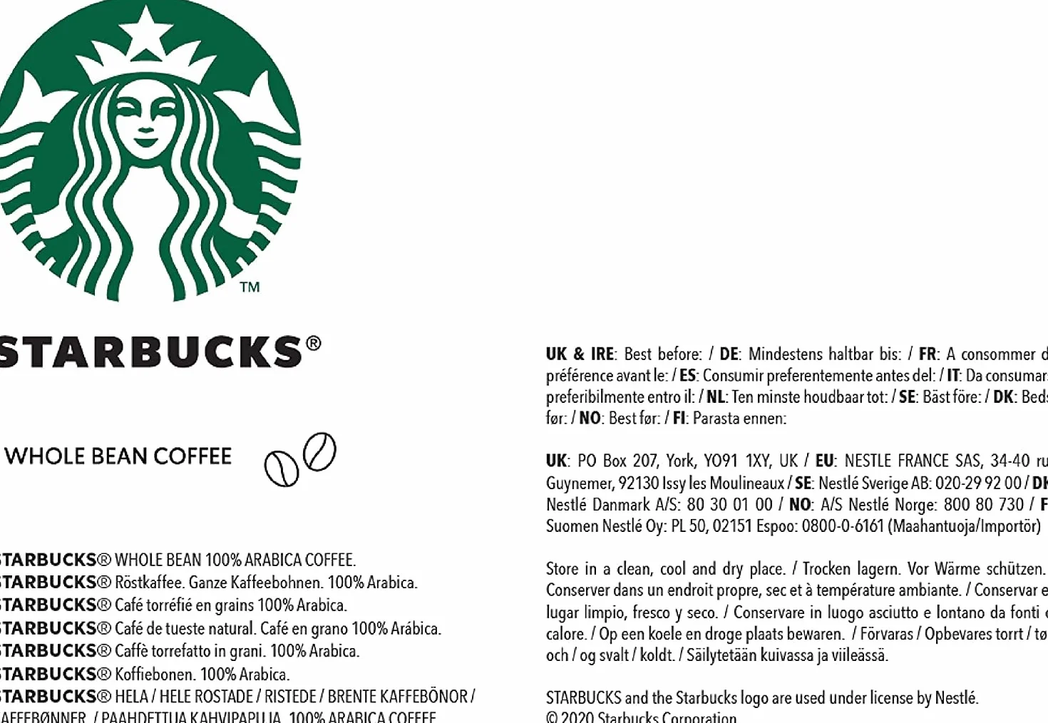 STARBUCKS Espresso Roast Dark Roast Kawa Ziarnista 450g Zestaw 4 sztuk