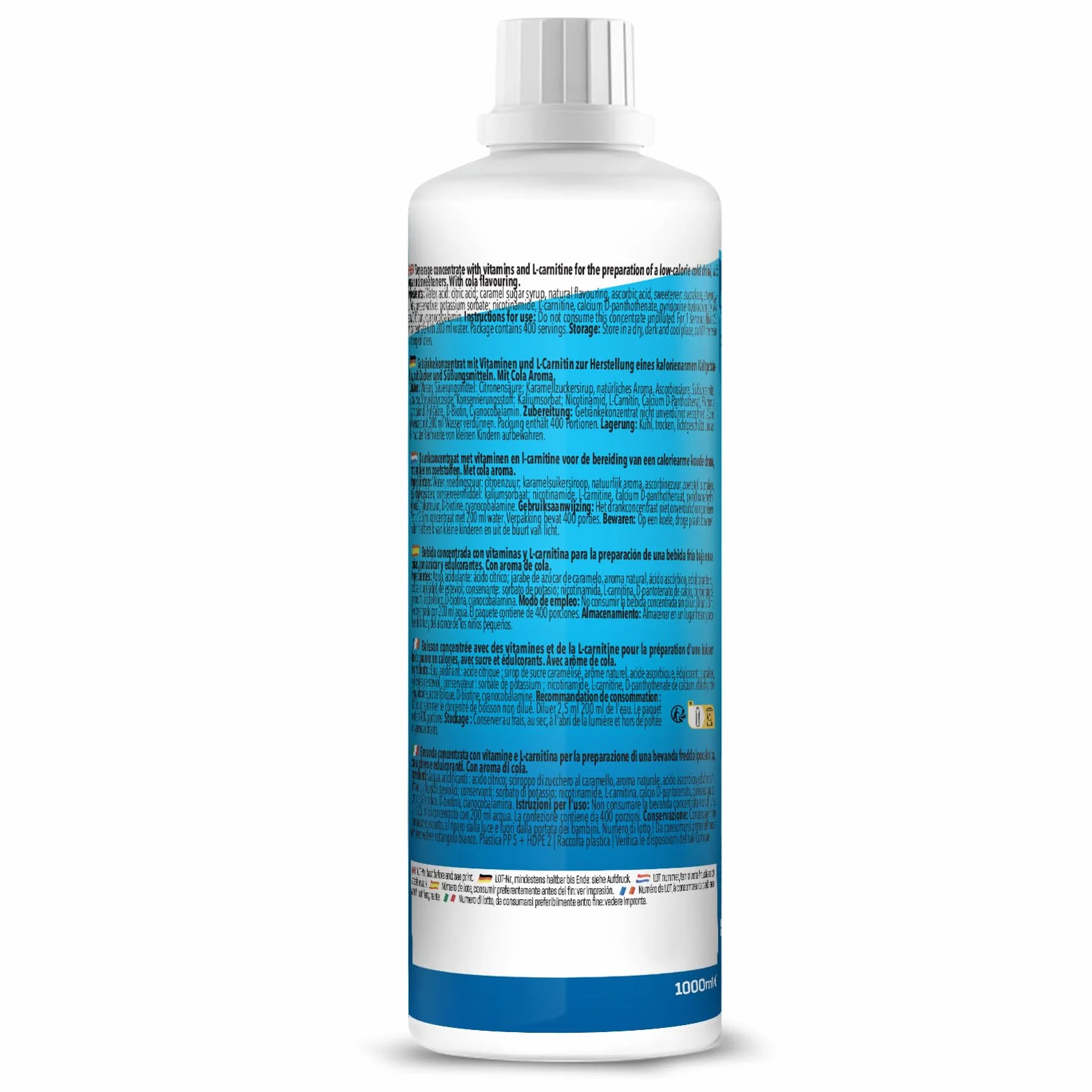 Bodylab24 Vital Zero Drink Concentrated Cola 1000 ml, koncentrat do napojów bez cukru, syrop Zero, z witaminami i L-karnityną, napój sportowy o niskiej zawartości kalorii