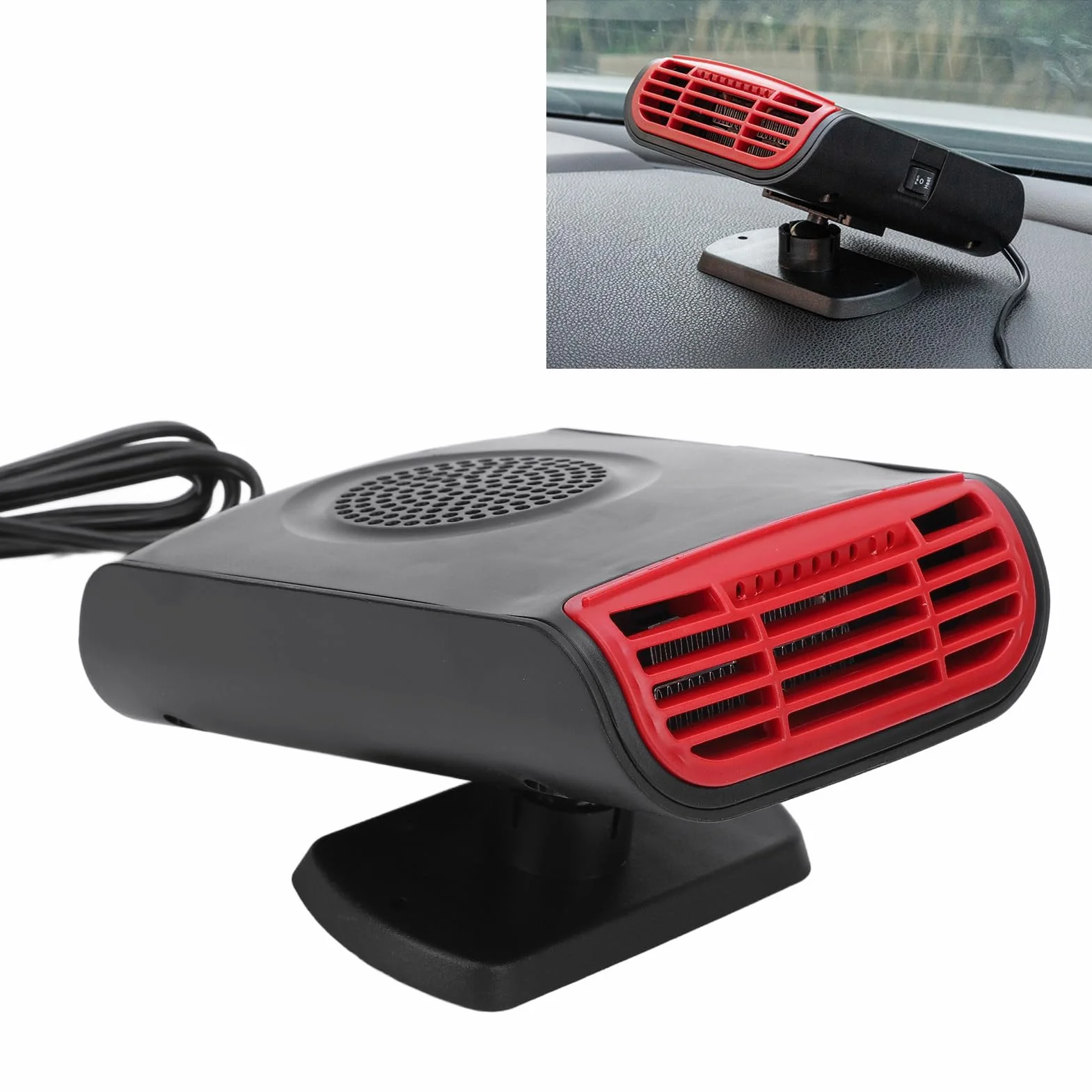 Przenośny Grzejnik Samochodowy, Odmgławiacz i Odmrażacz Przedniej Szyby 12 V 150 W, Wentylator Szybkiego Ogrzewania i Chłodzenia 2 W 1, Podłączenie do Zapalniczki Samochodowej do