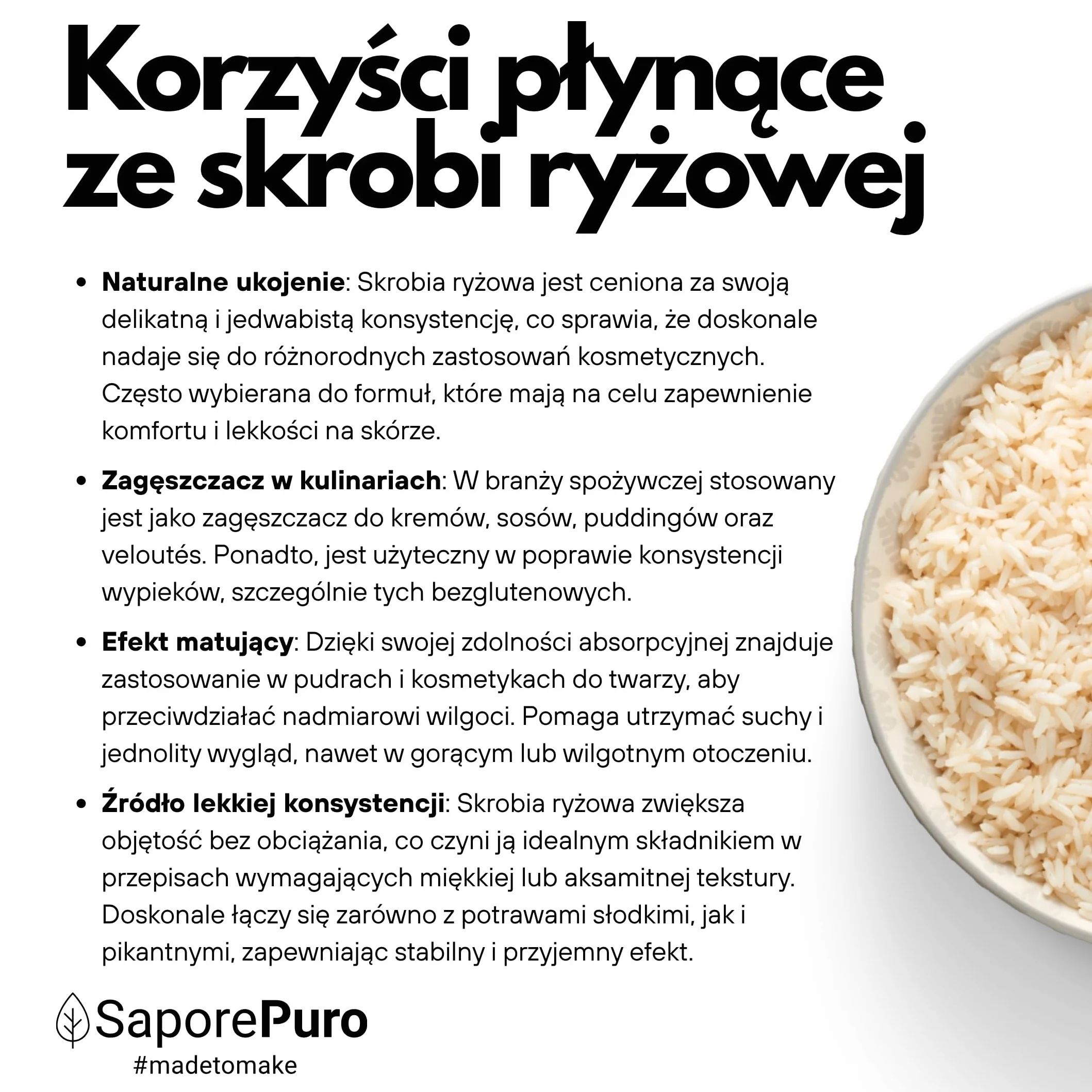 SaporePuro Naturalna Skrobia Ryżowa 500 g – Bezglutenowa, Włoska do Kosmetyki i Deserów