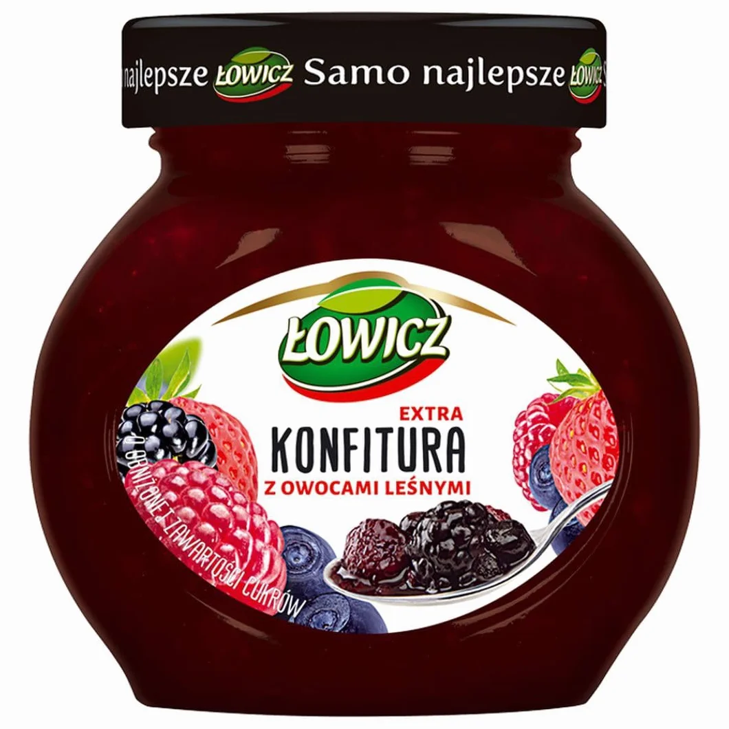 AGROS Łowicz Konfitura extra z owocami leśnymi o obniżonej zawartości cukrów 240 g