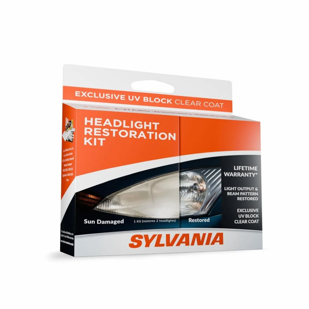 Sylvania Headlight Restoration Kit - 6 Pack - Restore Sun Damaged Headlights with Exclusive UV Block Clear Coat, Light Output and Beam Pattern Restored, Long Lasting Protection