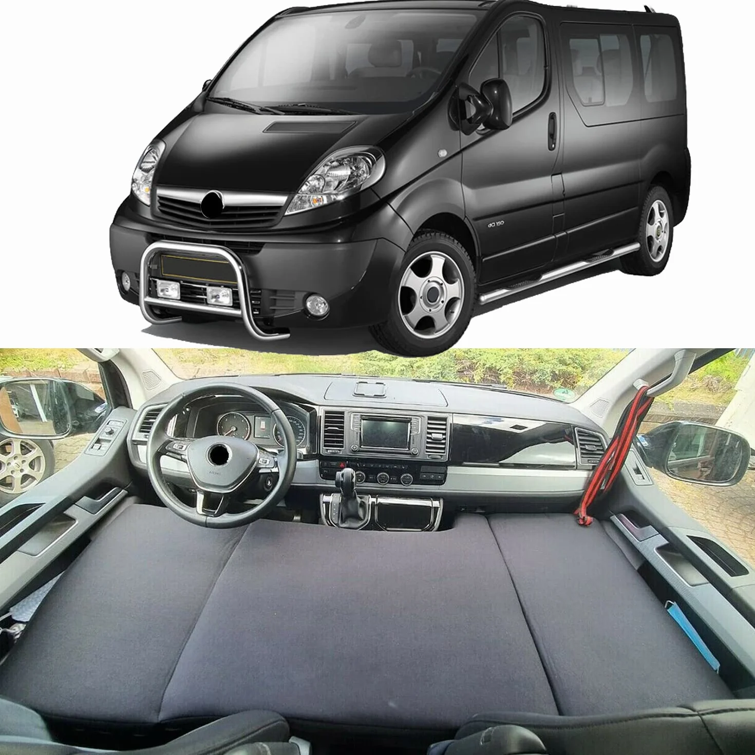 BREMER SITZBEZÜGE Łóżko kempingowe, łóżko dla kierowcy, kompatybilne z Renault Trafic, Nissan Primastar, Opel Vivaro 2001-2014, akcesoria do kampera, na kemping, akcesoria
