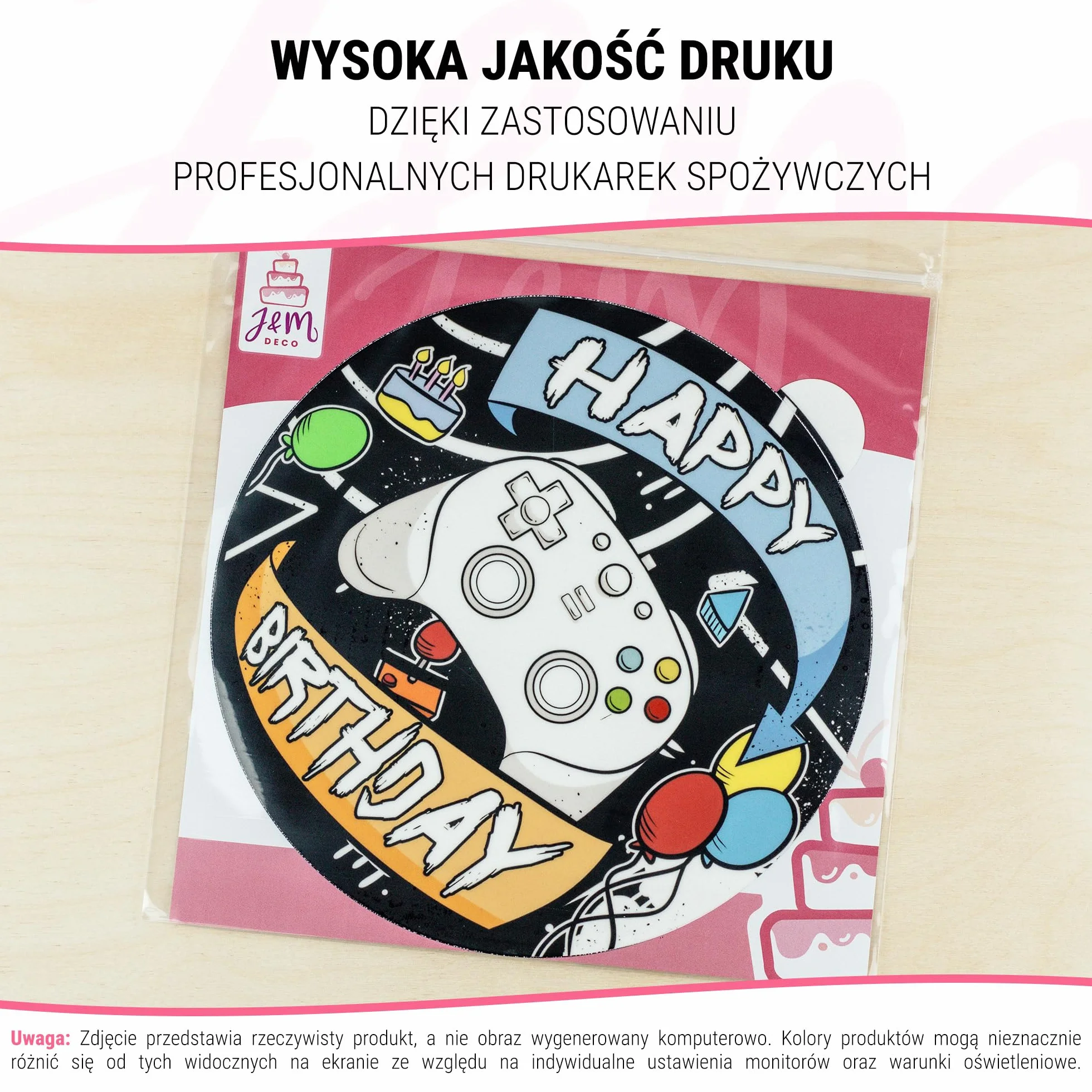 J&M DECO Nakładka na tort dla graczy Ø 20 cm jadalna dekoracja ciast z papieru cukrowego