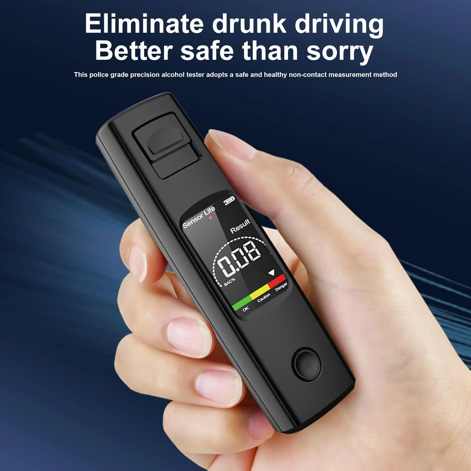 Alkomat bezdotykowy z wyświetlaczem LCD, 3-kolorowy alarm, przenośny miernik alkoholu do samochodu