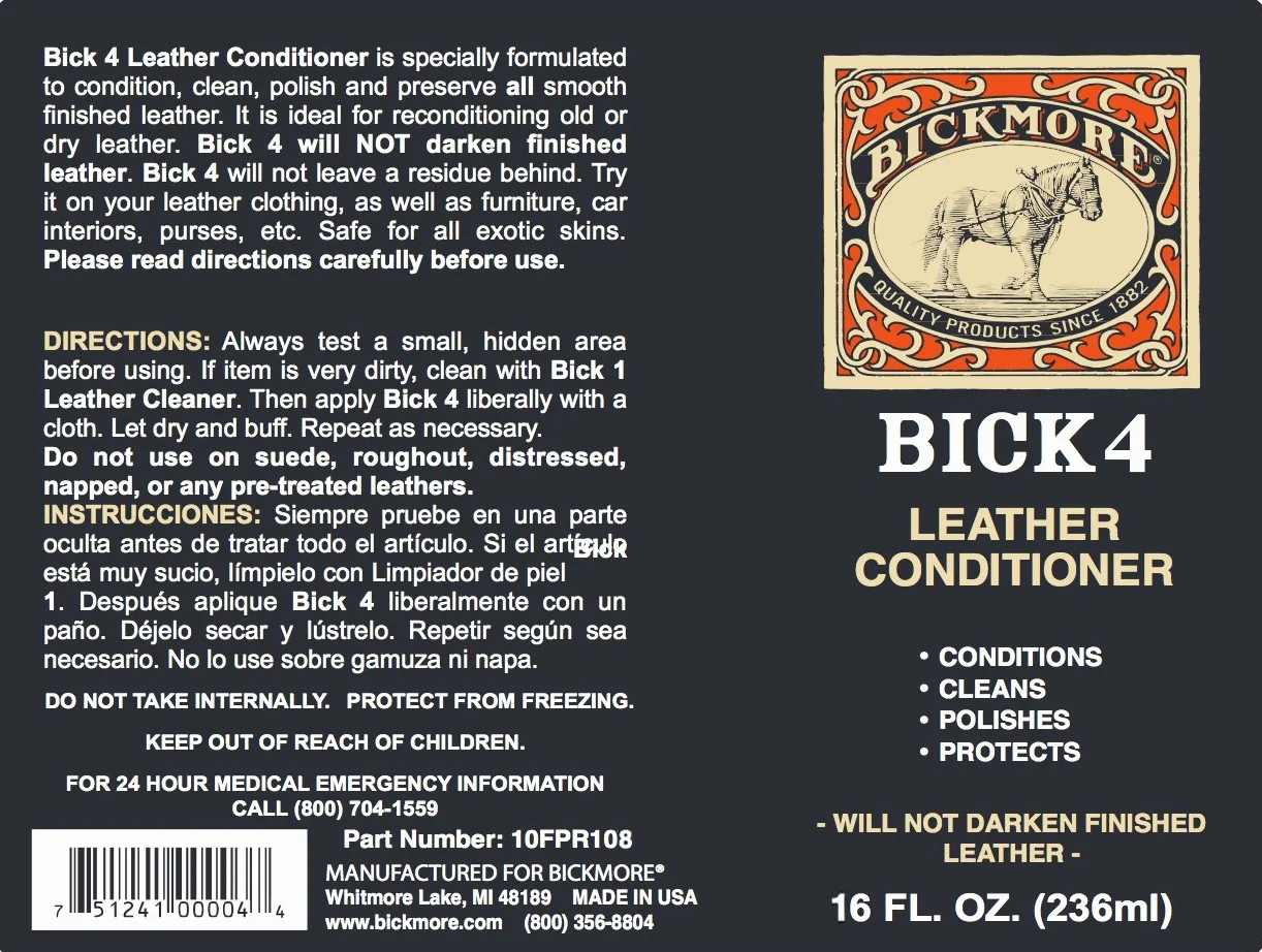 Bickmore Bick 4 Lederpflegespülung, 473 ml - Best Since 1882 - Reiniger & Conditioner - Wiederherstellung der Politur und schützt alle glatten Lederarten